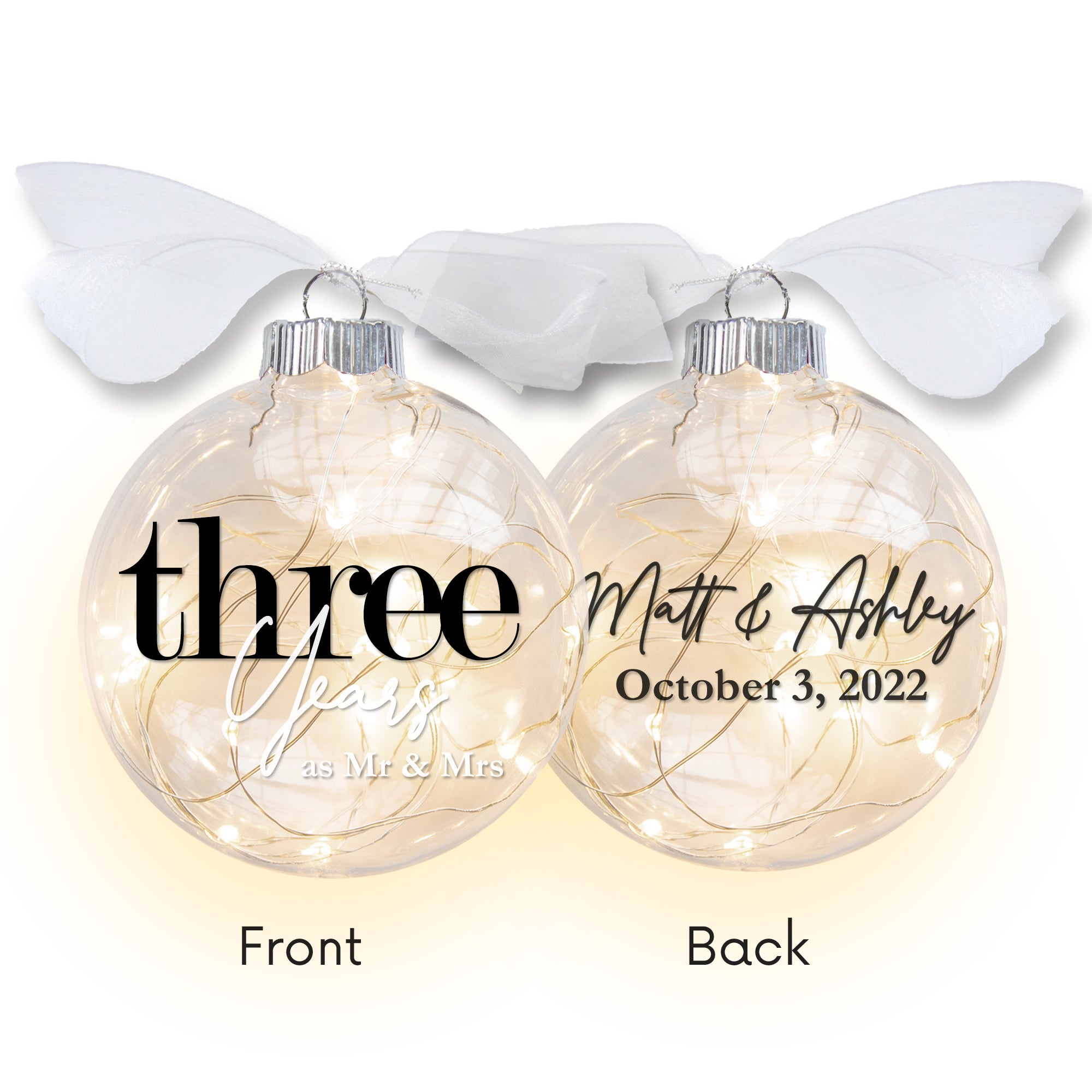 3rd Wedding Anniversary Lighted Christmas Ornament