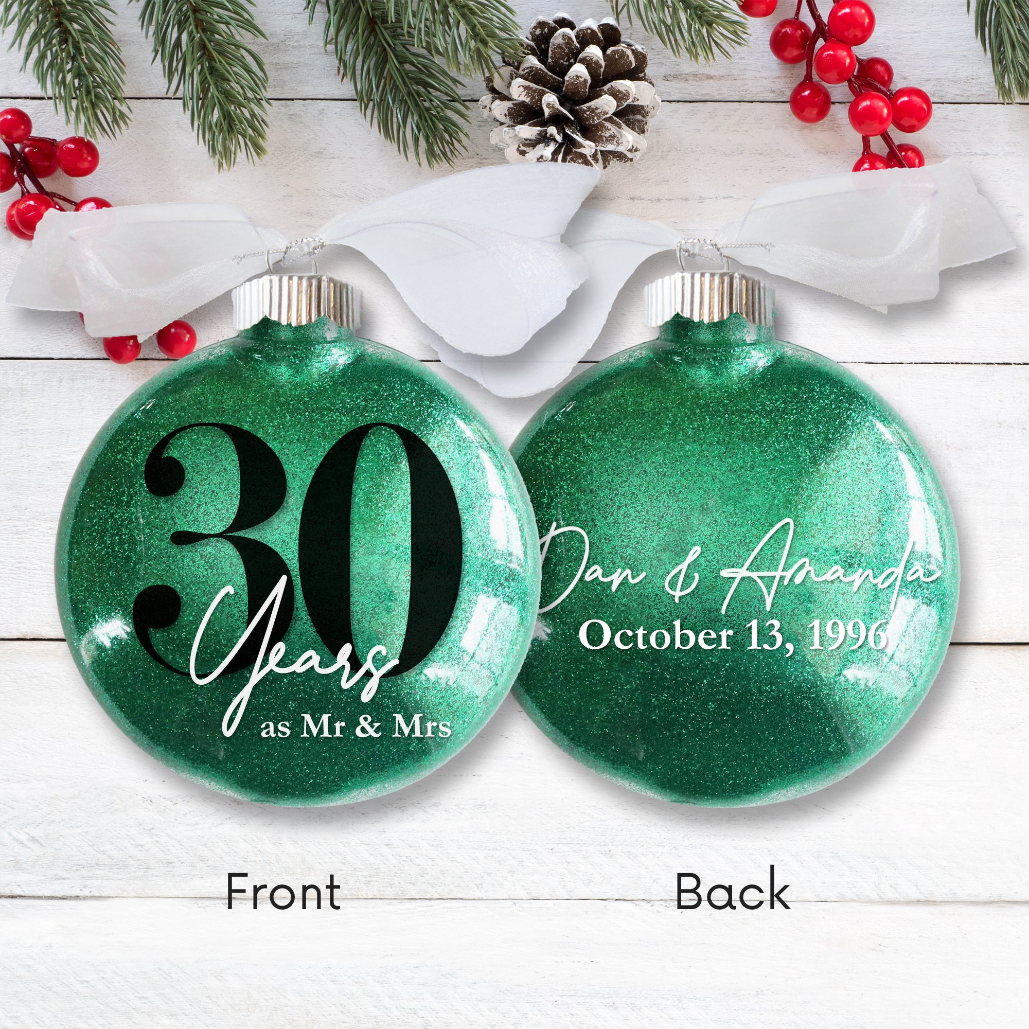 30th Wedding Anniversary Glitter Christmas Ornament