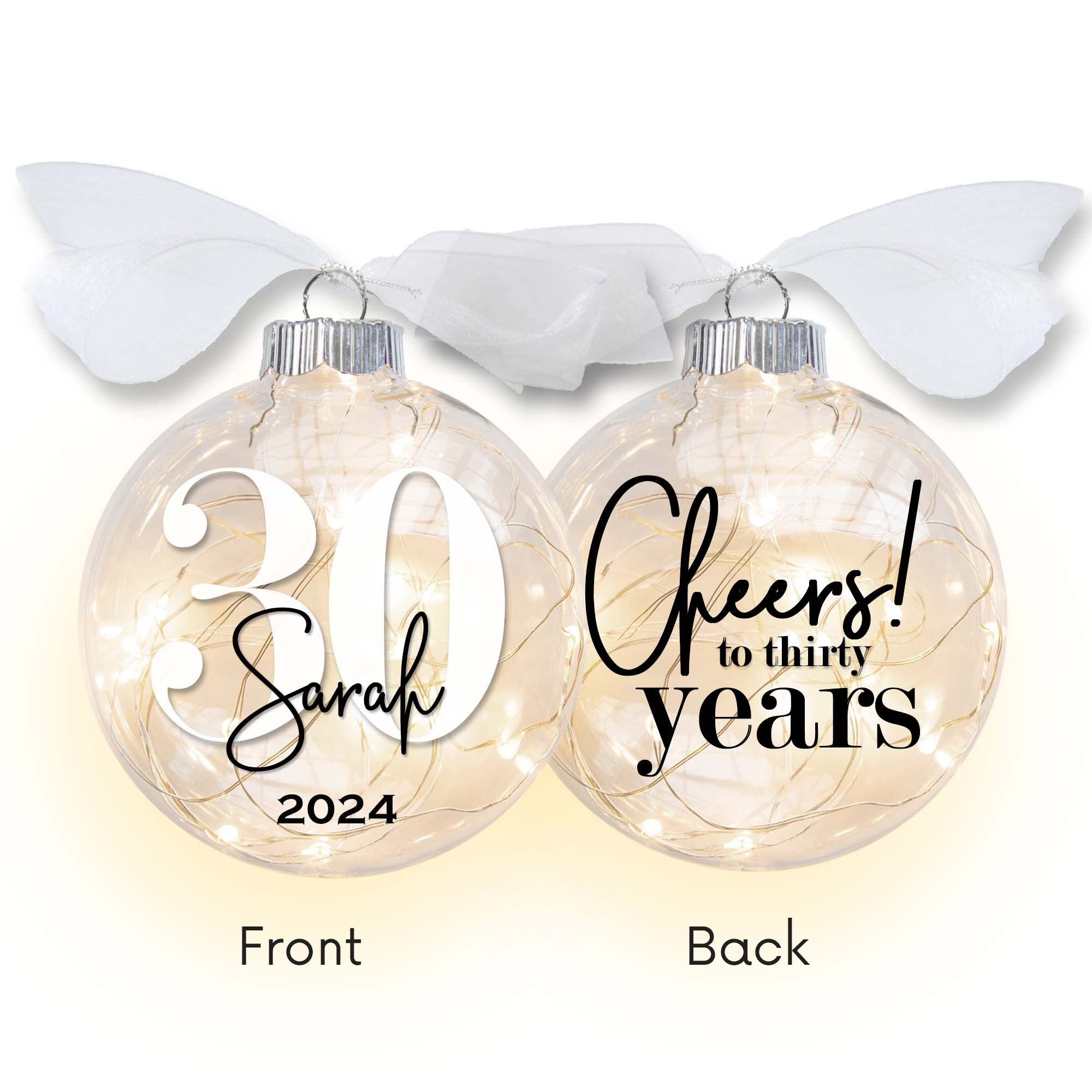 Personalized 30th birthday light up Christmas ornament