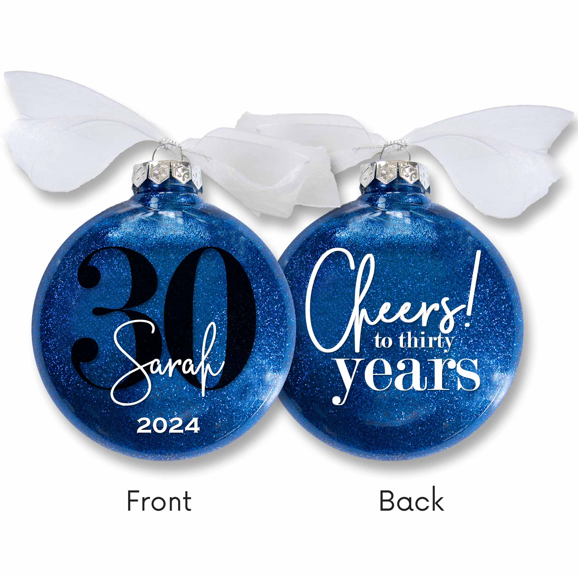 Personalized 30th Birthday Glitter Christmas Ornament - Custom Name & Year