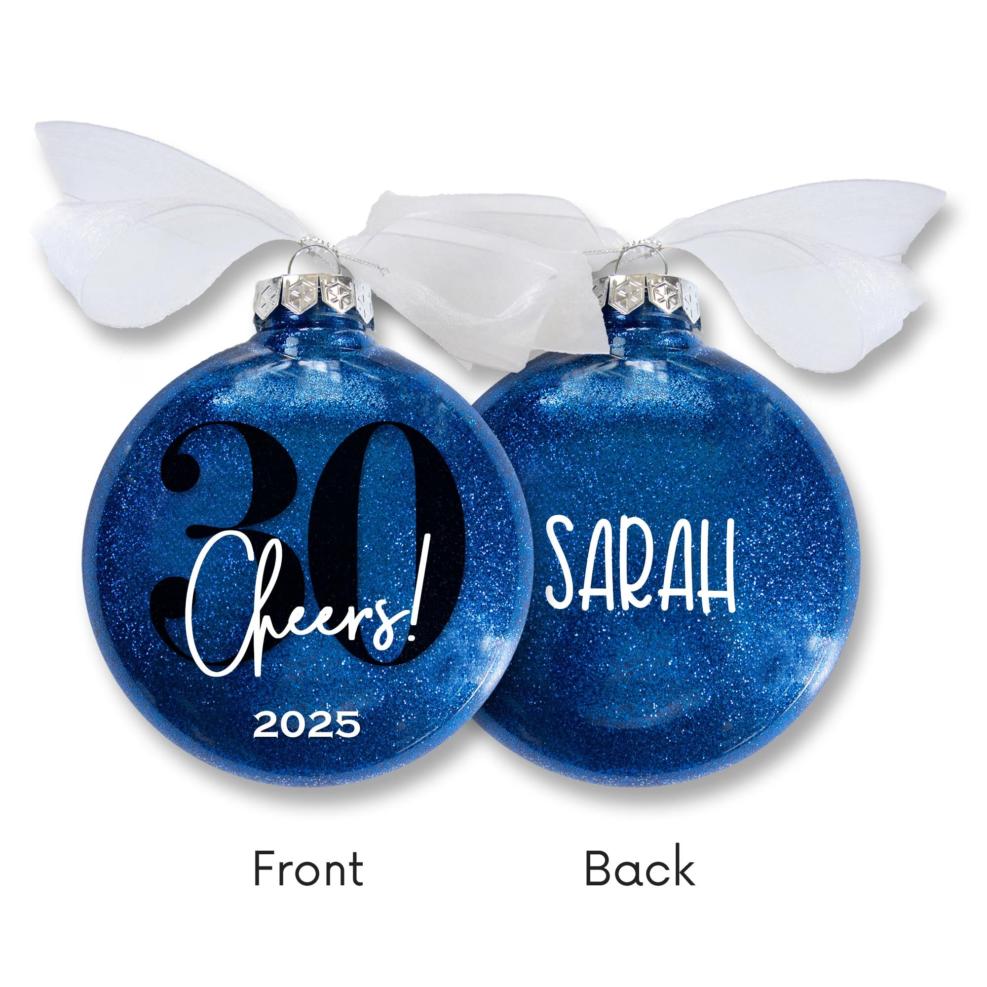 Personalized 30th Birthday Glitter Christmas Ornament - Custom Name & Year
