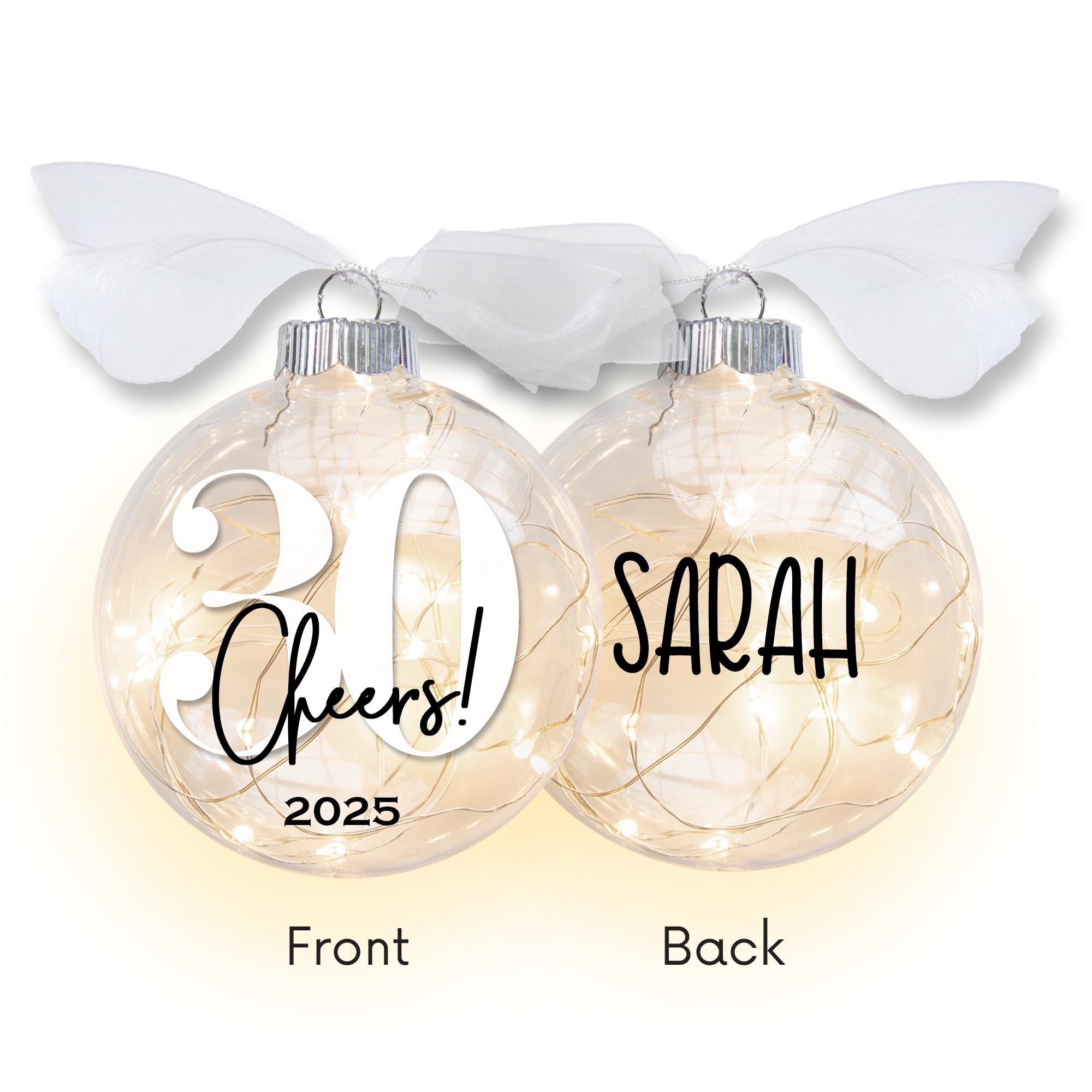 Personalized 30th Birthday Lighted Christmas Ornament - Cheers to Thirty Years
