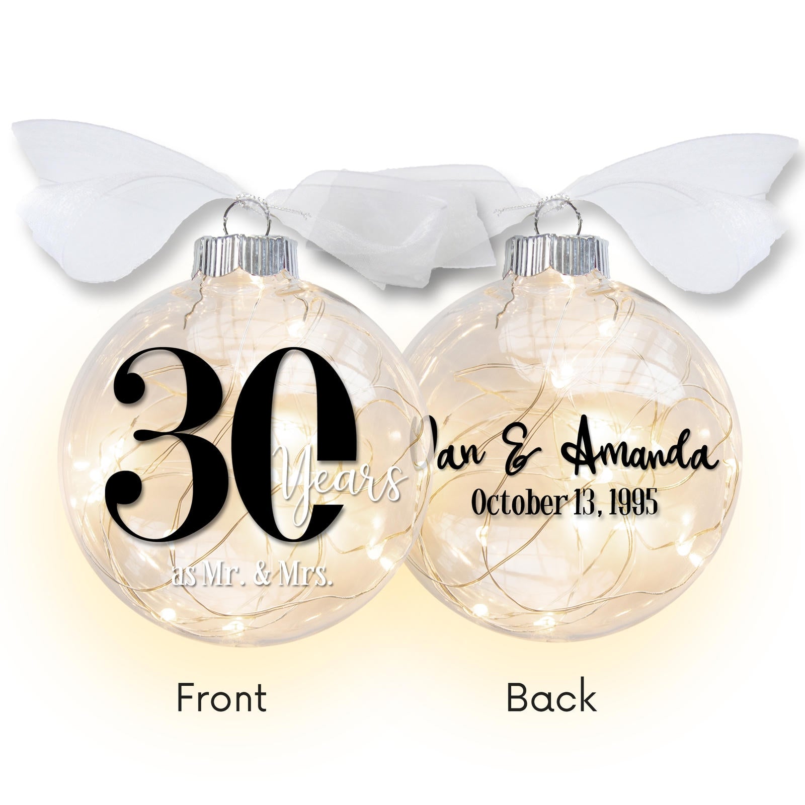30th Wedding Anniversary Lighted Christmas Ornament