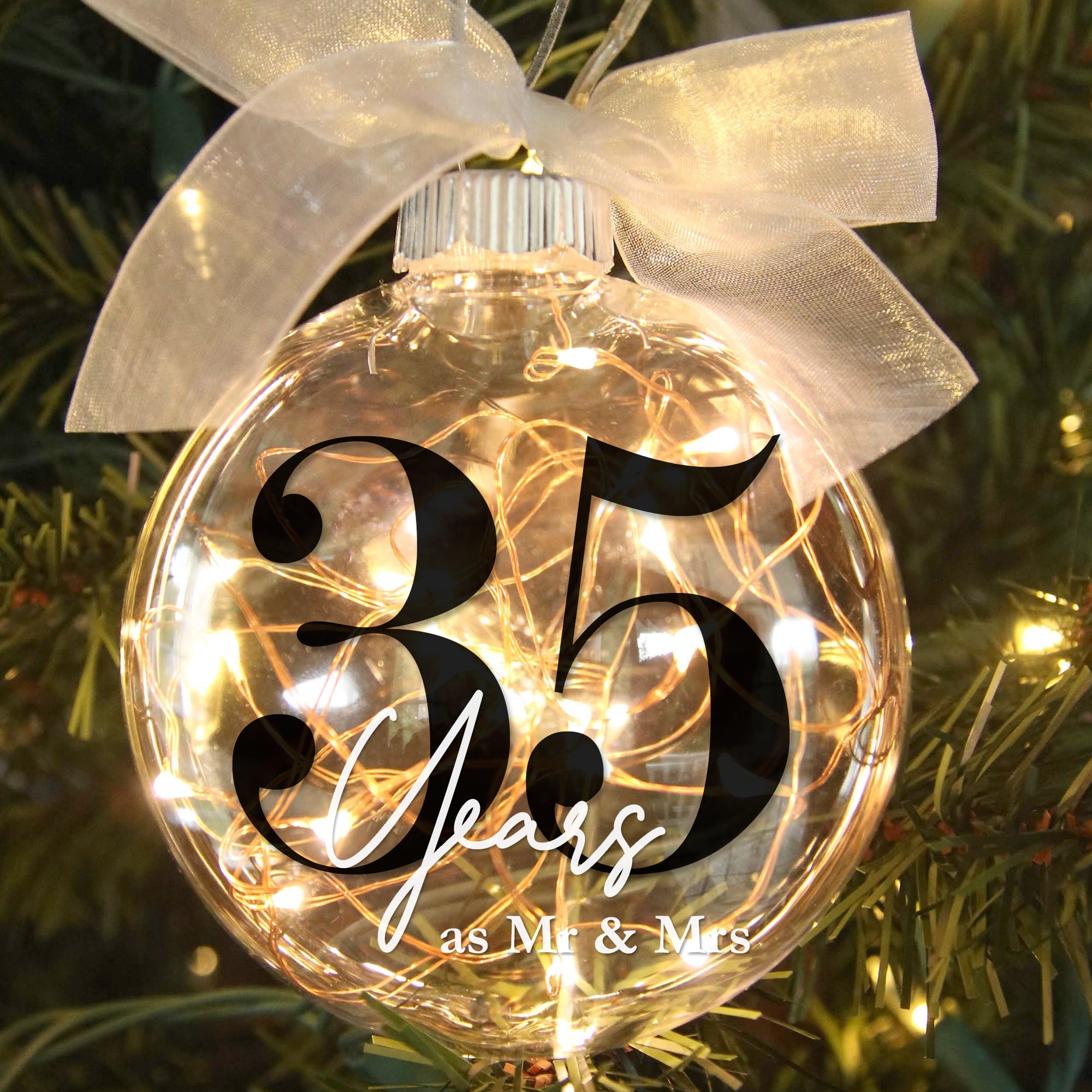 35th Wedding Anniversary Lighted Christmas Ornament