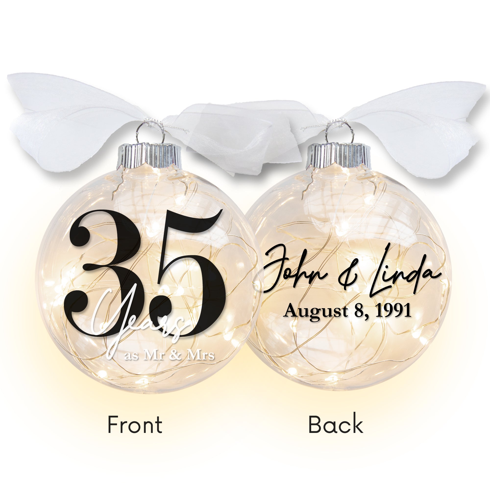 35th Wedding Anniversary Lighted Christmas Ornament