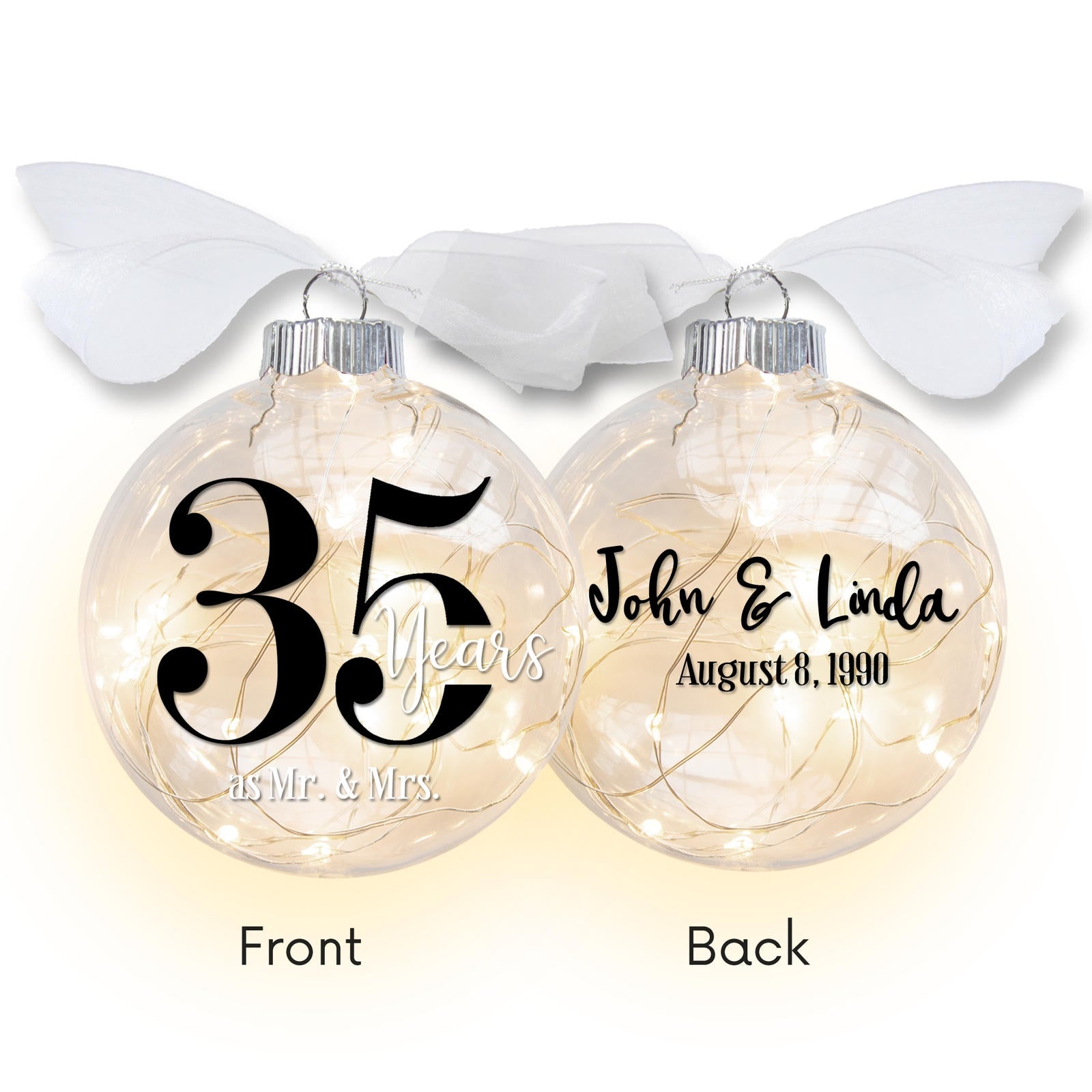 35th Wedding Anniversary Lighted Christmas Ornament
