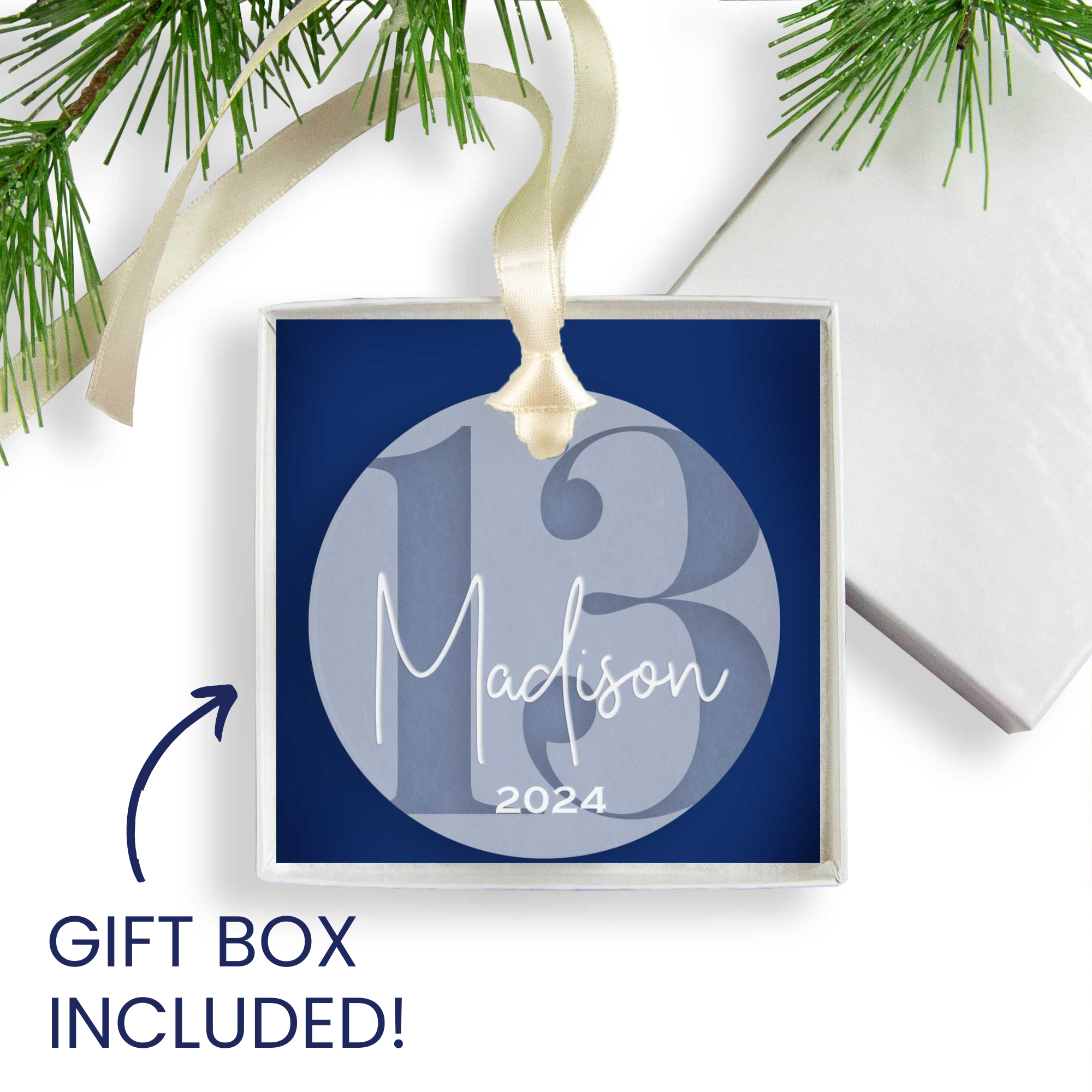 Personalized 13th Birthday Acrylic Christmas Ornament, Gift Box Included