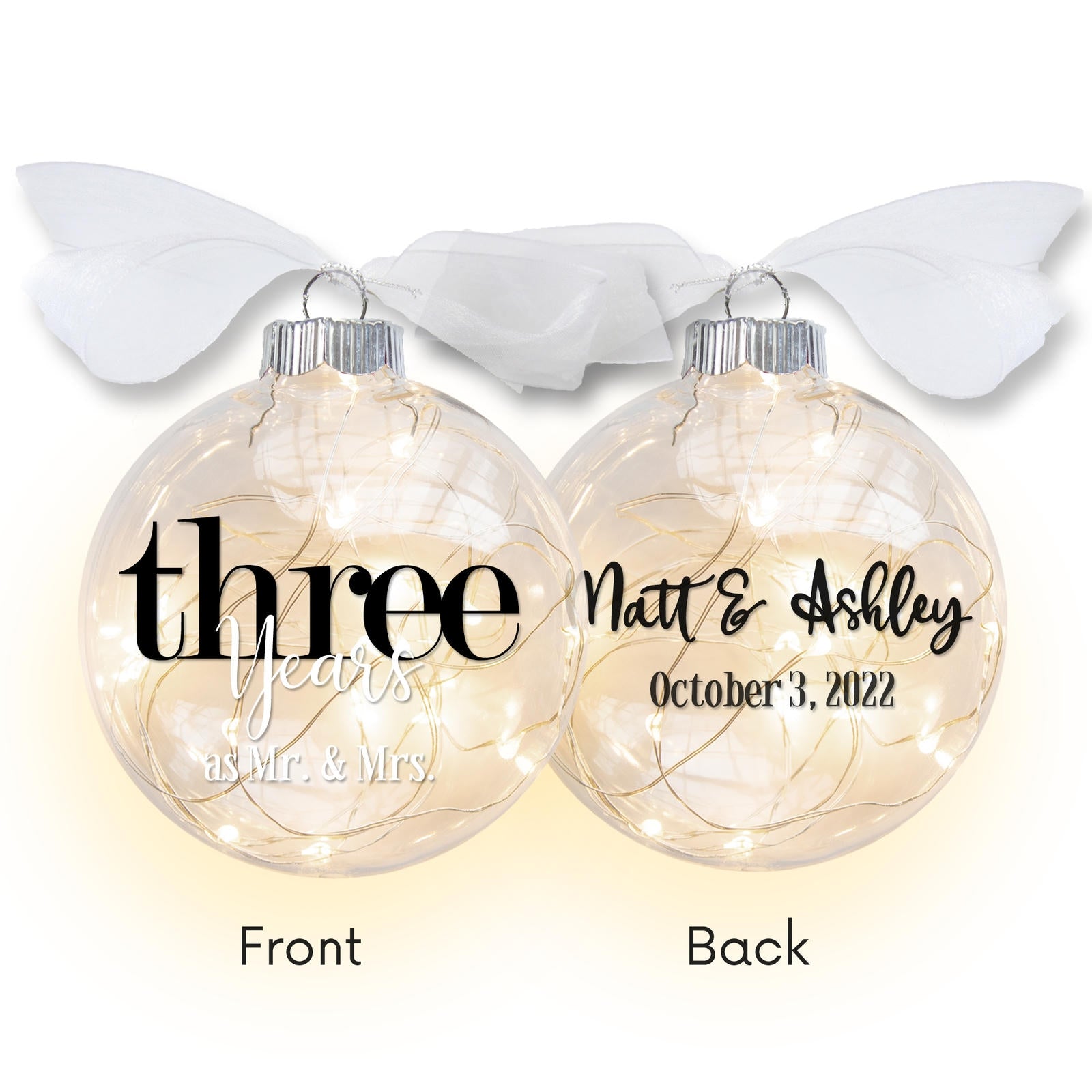 3rd Wedding Anniversary Lighted Christmas Ornament