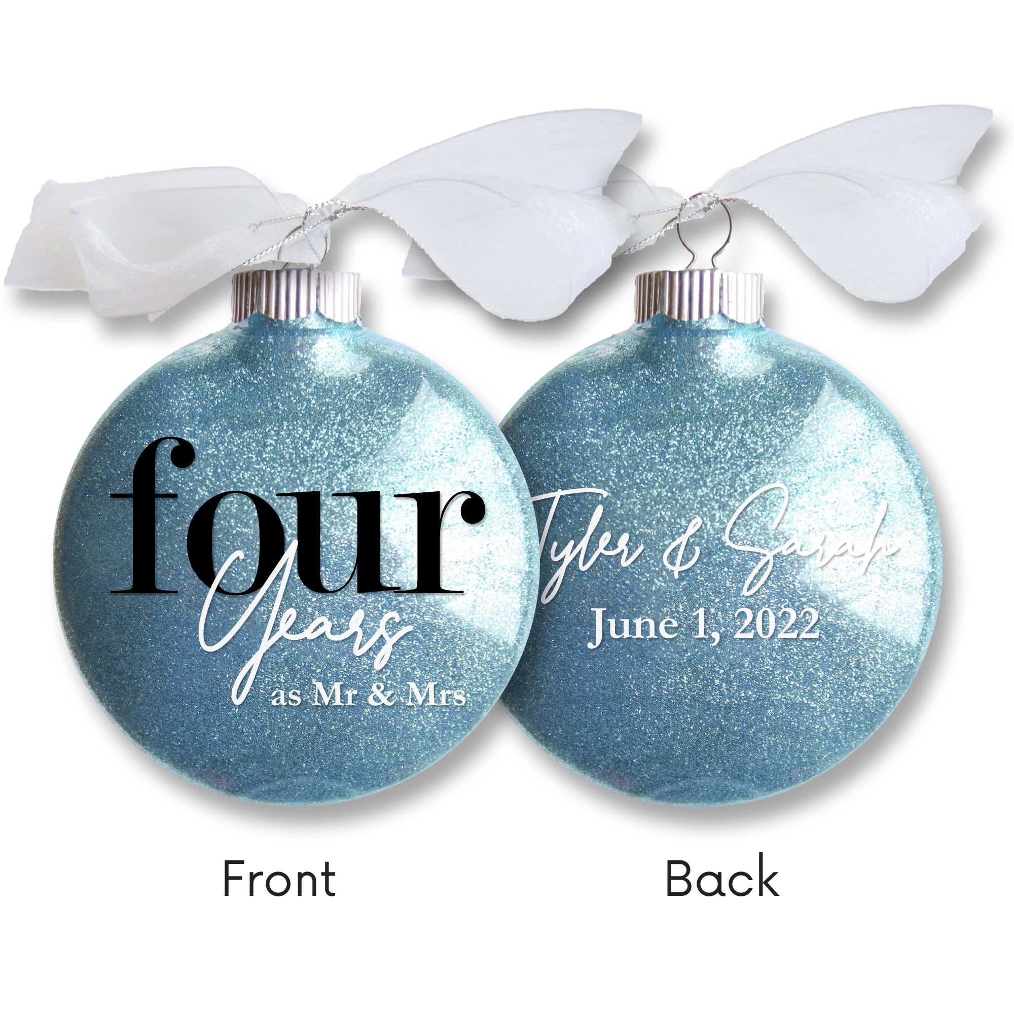 4th Wedding Anniversary Glitter Christmas Ornament