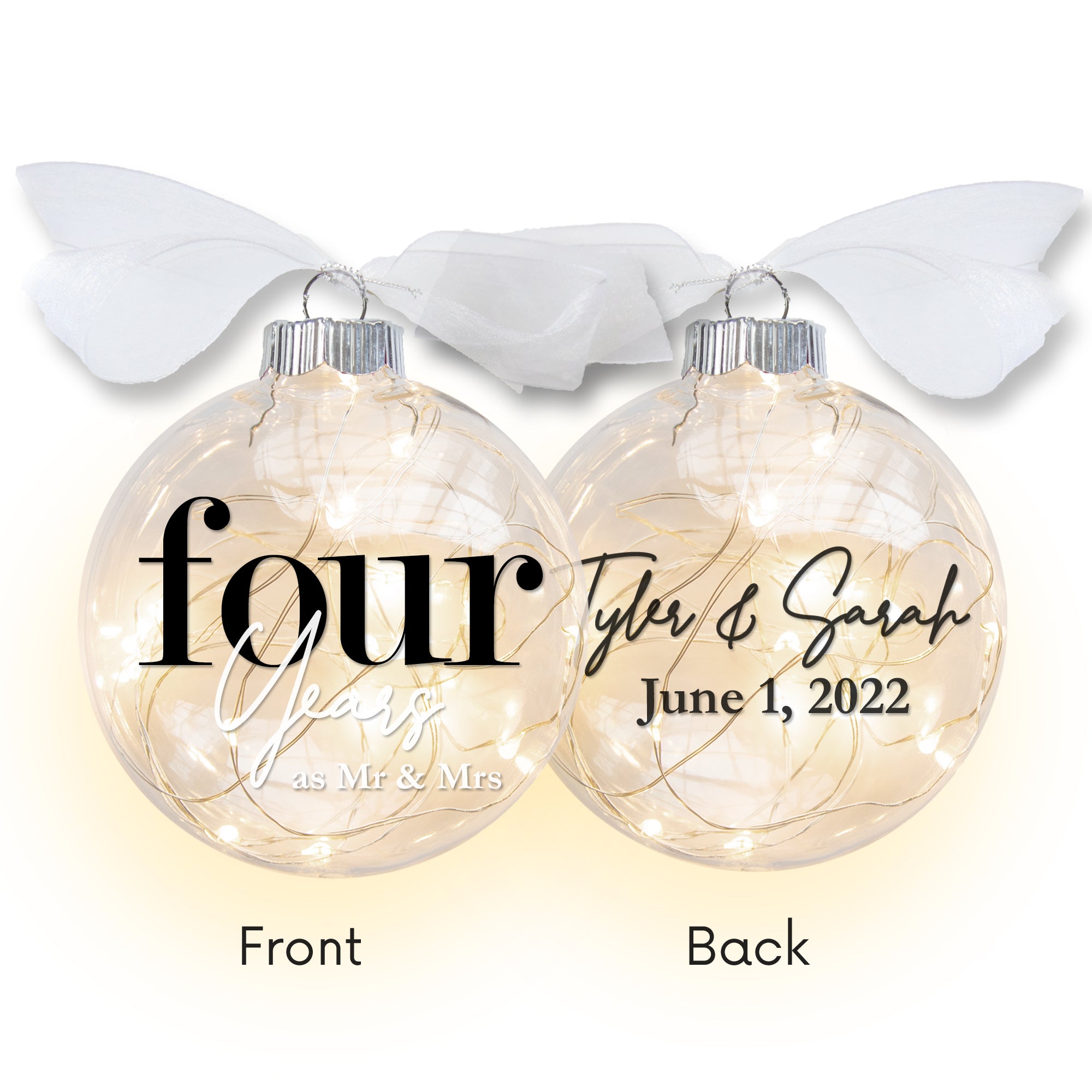 4th Wedding Anniversary Lighted Christmas Ornament