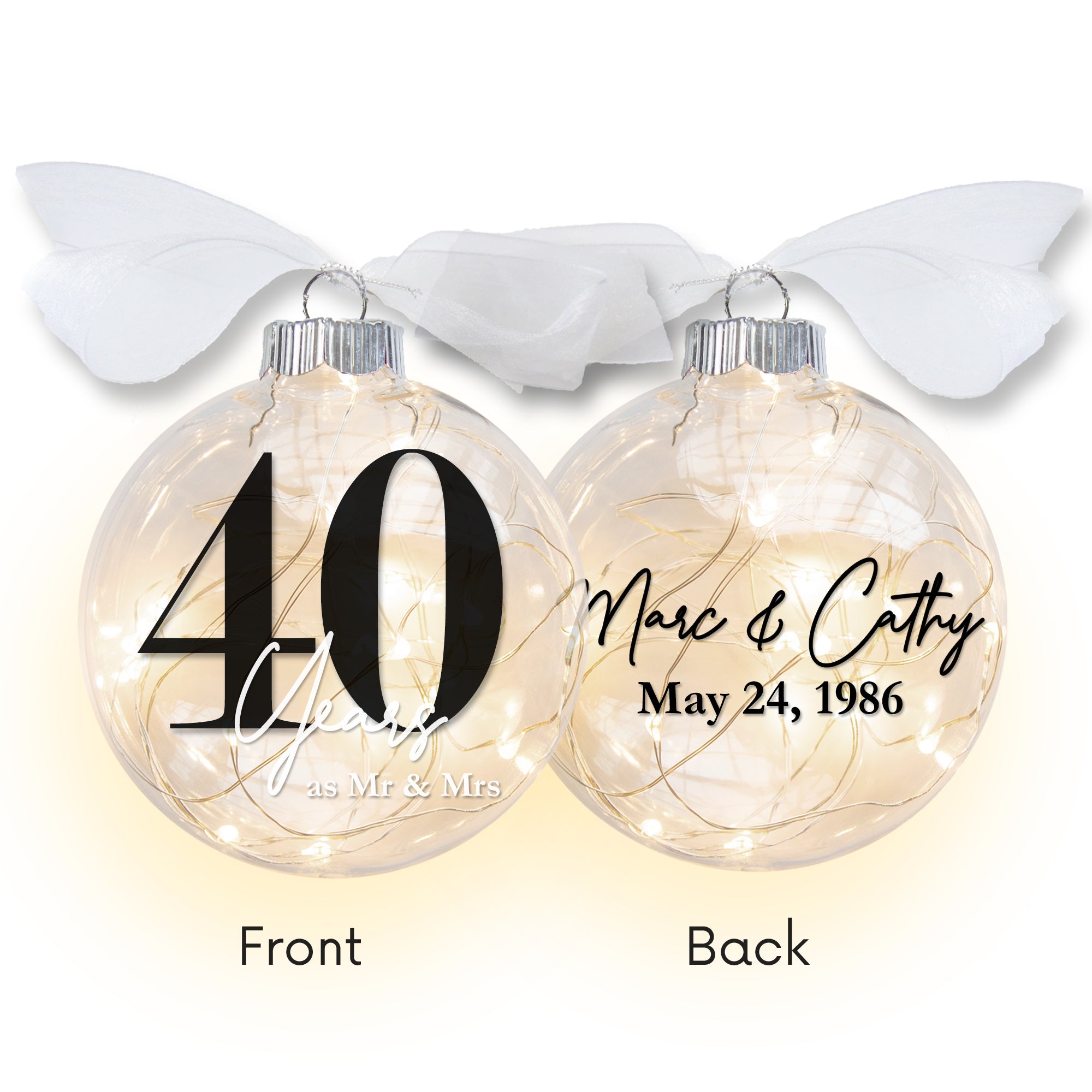 40th Wedding Anniversary Lighted Christmas Ornament