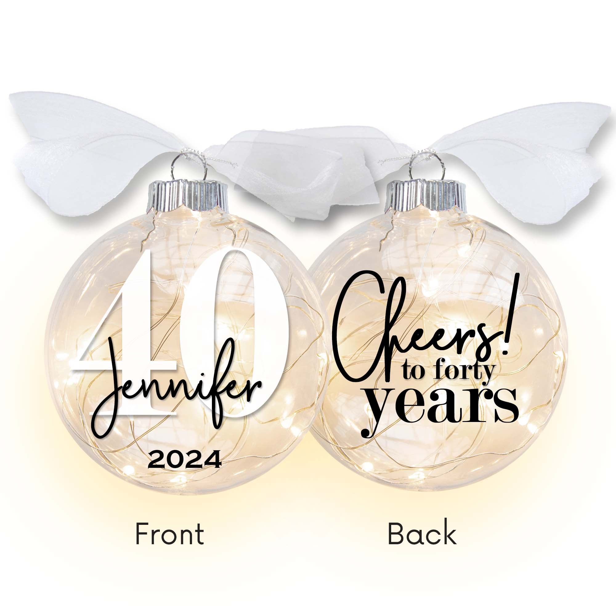 Personalized 40th birthday light up Christmas ornament - Cheers to forty years