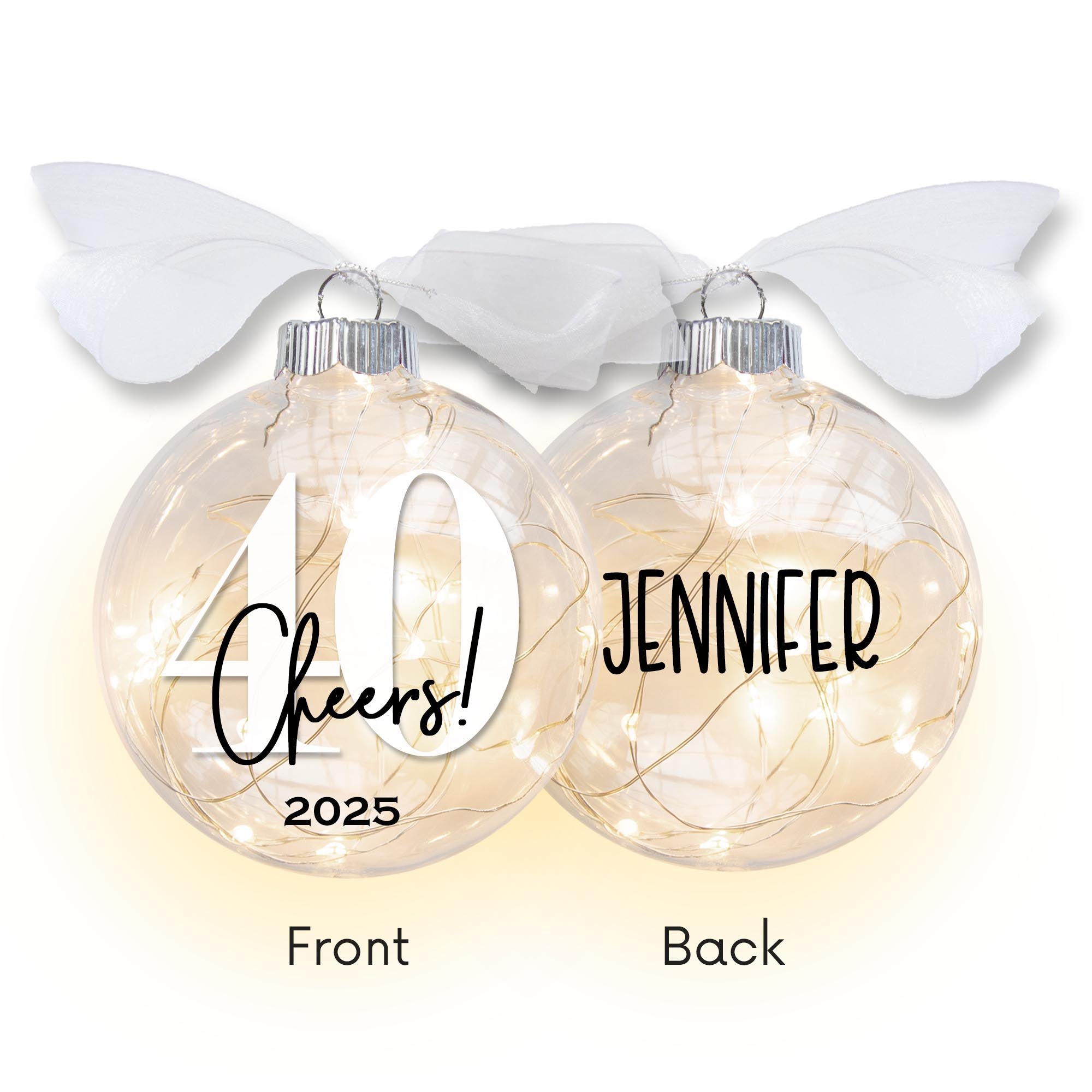 Personalized 40th Birthday Lighted Christmas Ornament - Cheers to Forty Years