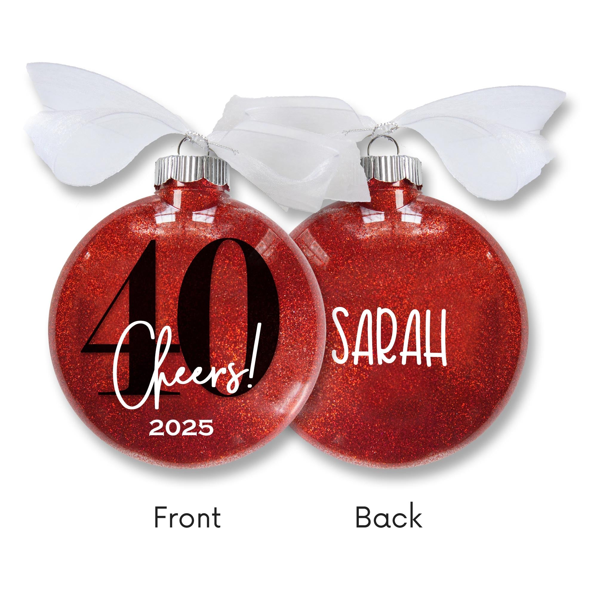 Personalized 40th Birthday Glitter Christmas Ornament - Custom Name & Year