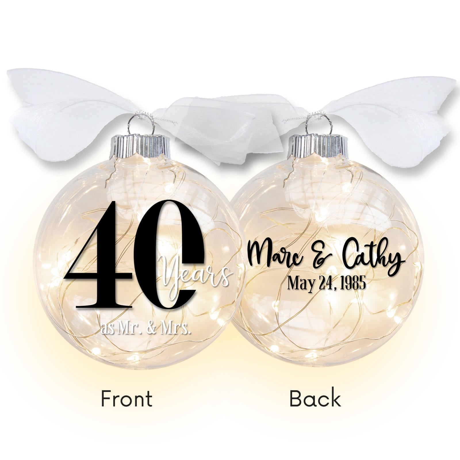 40th Wedding Anniversary Lighted Christmas Ornament