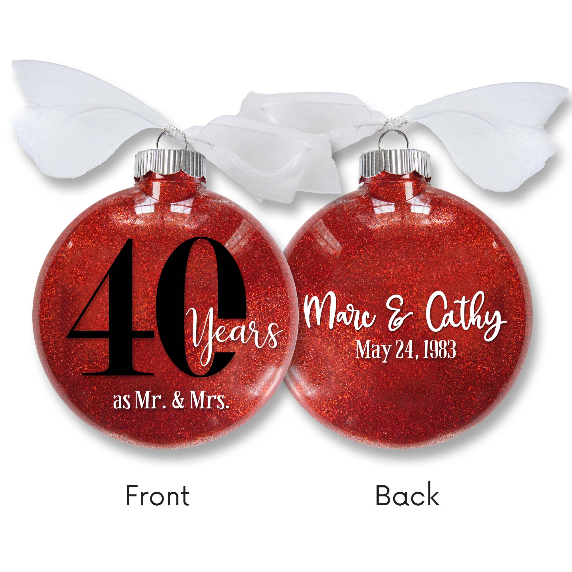 40th Wedding Anniversary Glitter Christmas Ornament