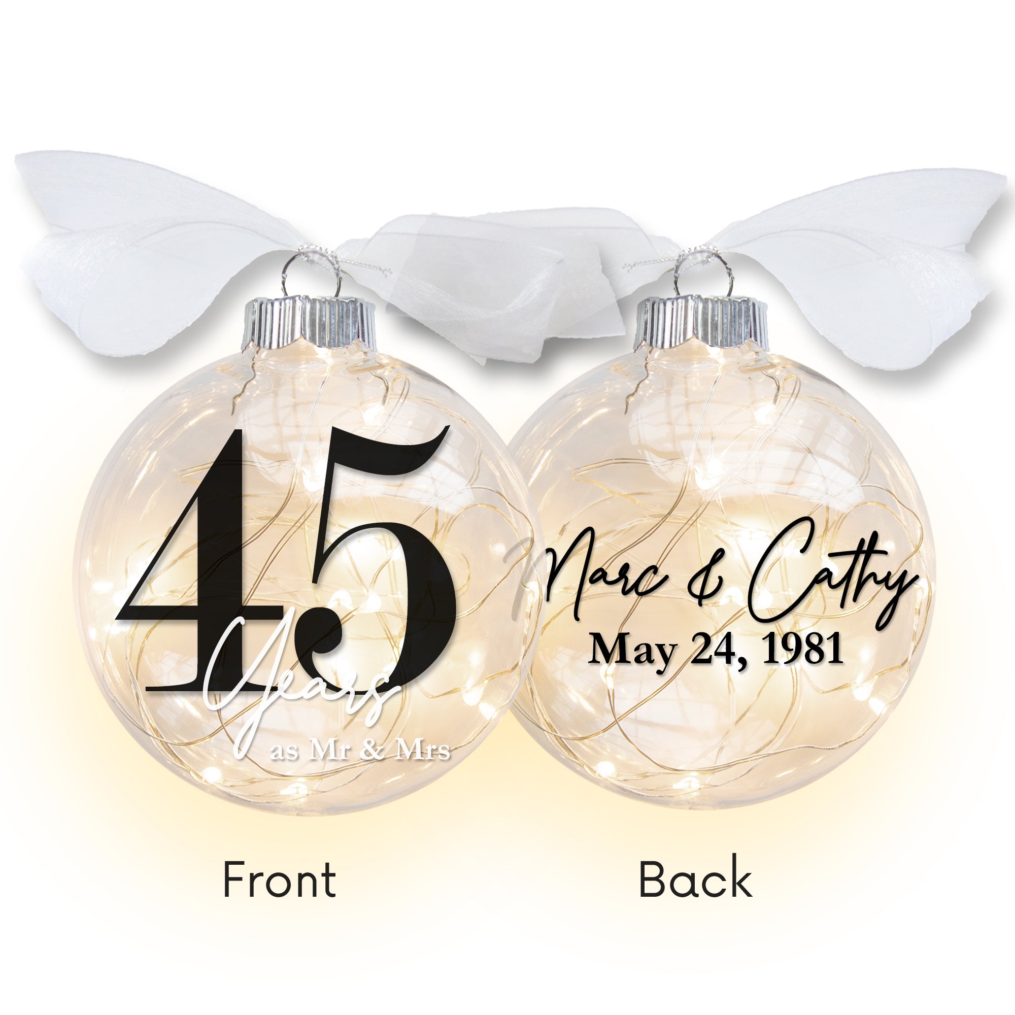 45th Wedding Anniversary Lighted Christmas Ornament