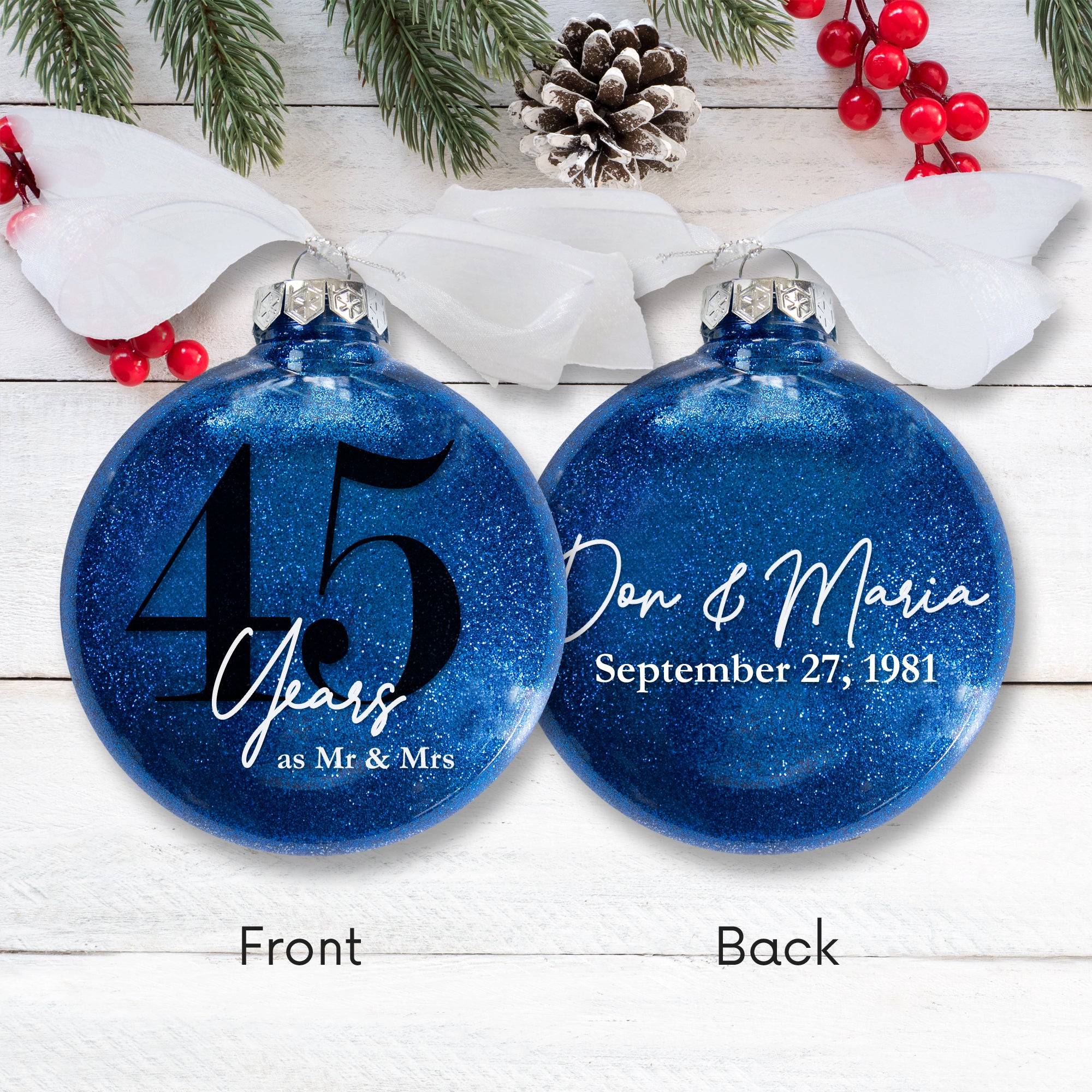 45th Wedding Anniversary Glitter Christmas Ornament