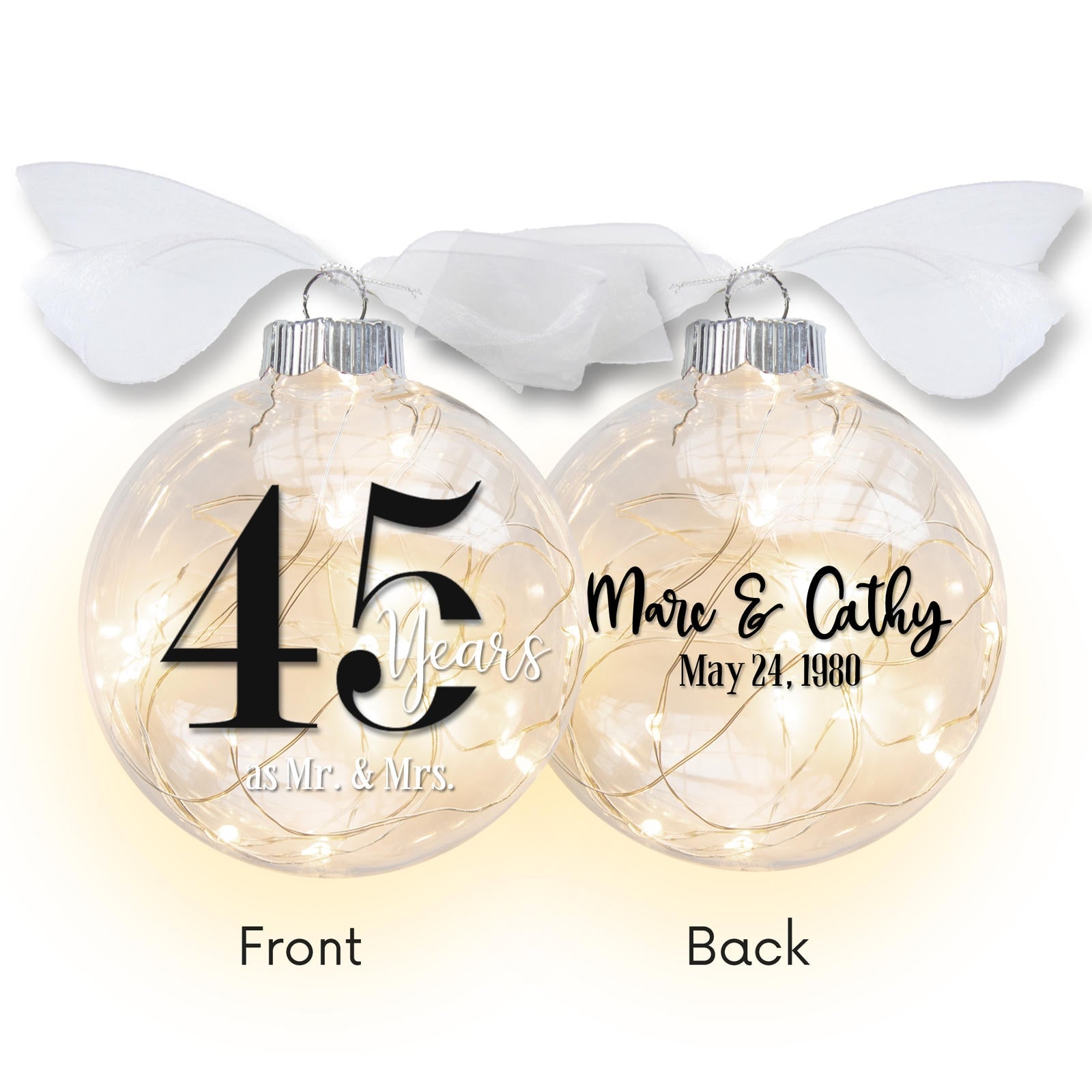 45th Wedding Anniversary Lighted Christmas Ornament