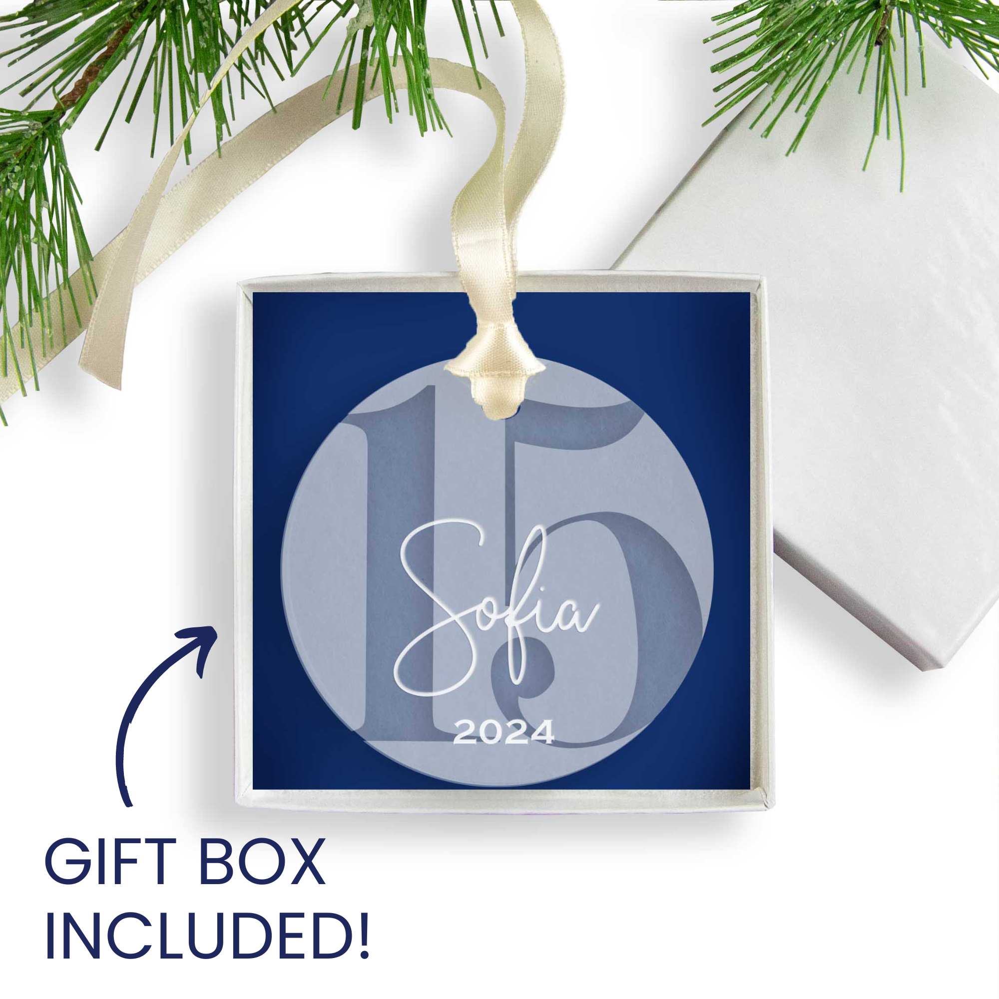 Personalized 15th Birthday Acrylic Christmas Ornament, Gift Box Included