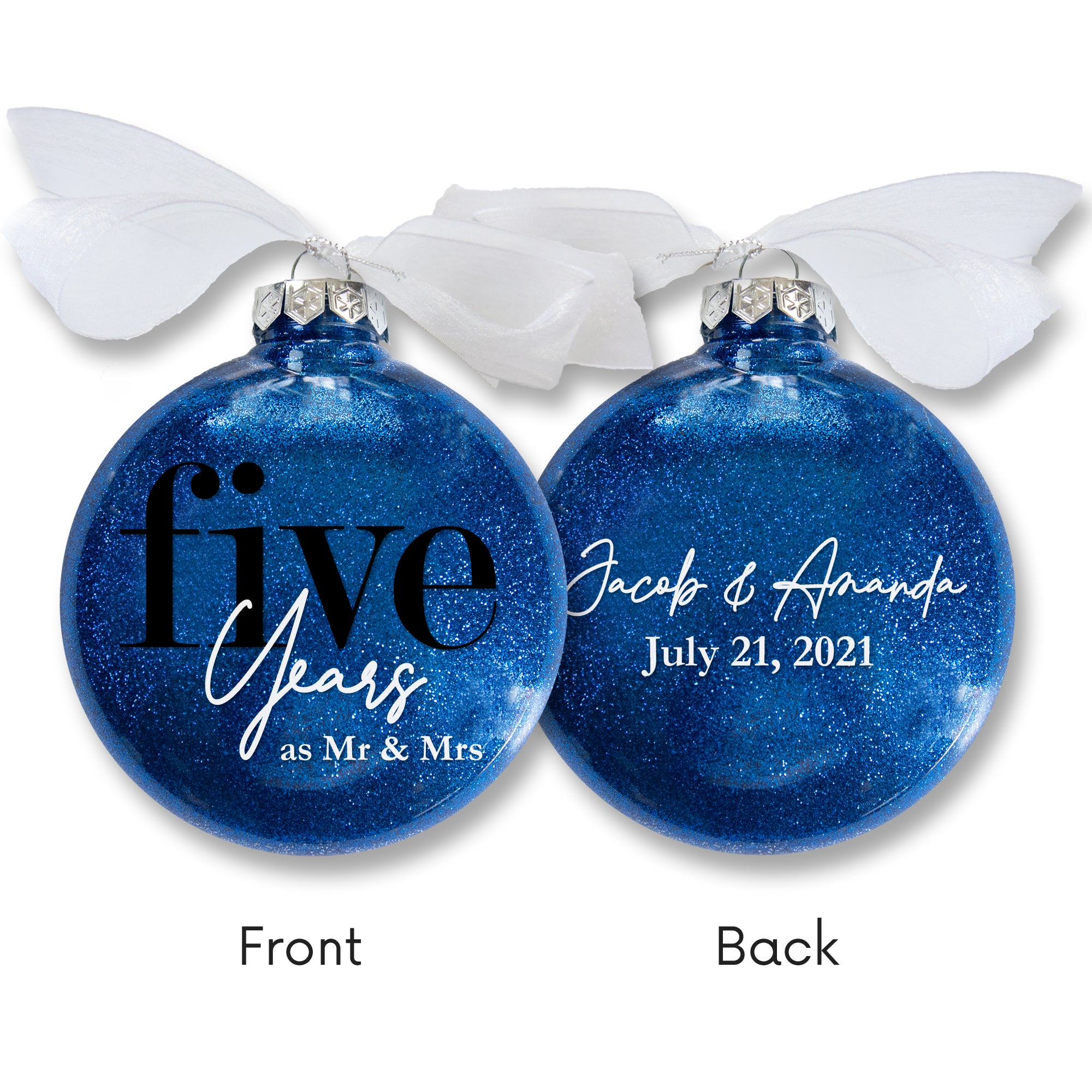 5th Wedding Anniversary Glitter Christmas Ornament