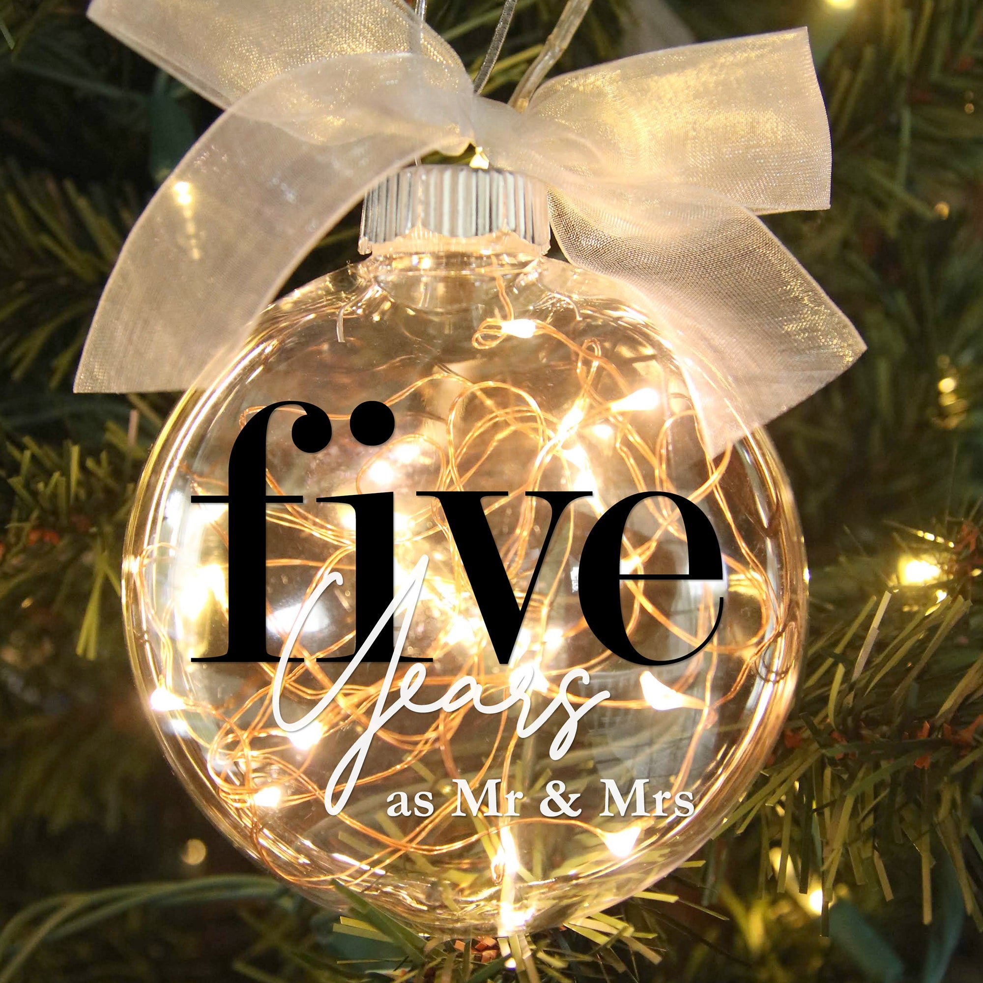 5th Wedding Anniversary Lighted Christmas Ornament
