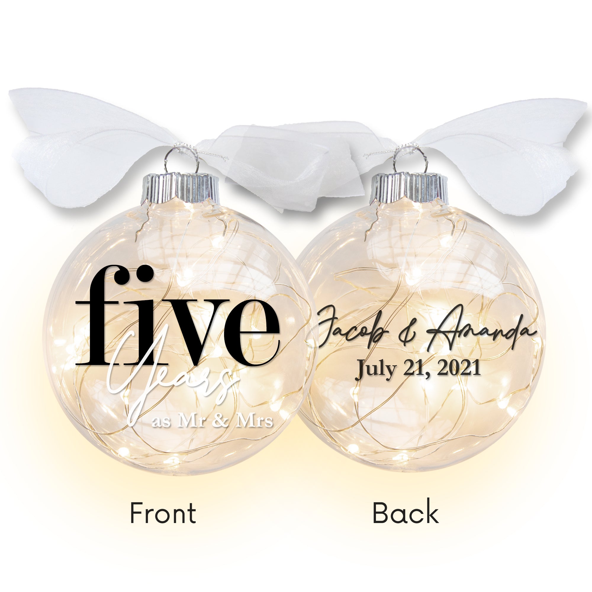 5th Wedding Anniversary Lighted Christmas Ornament