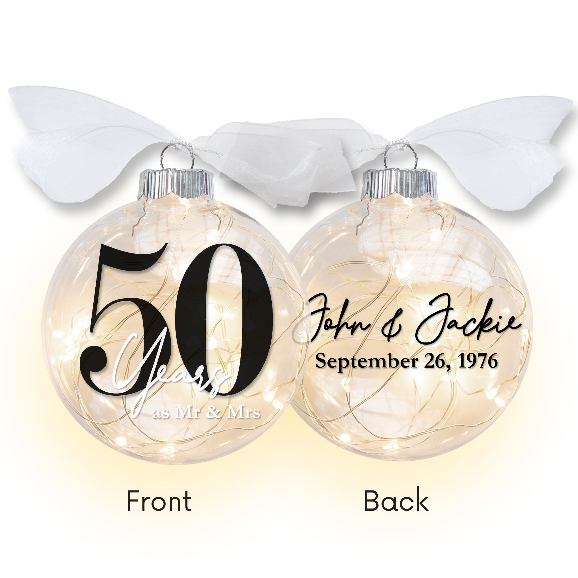 50th Wedding Anniversary Lighted Christmas Ornament