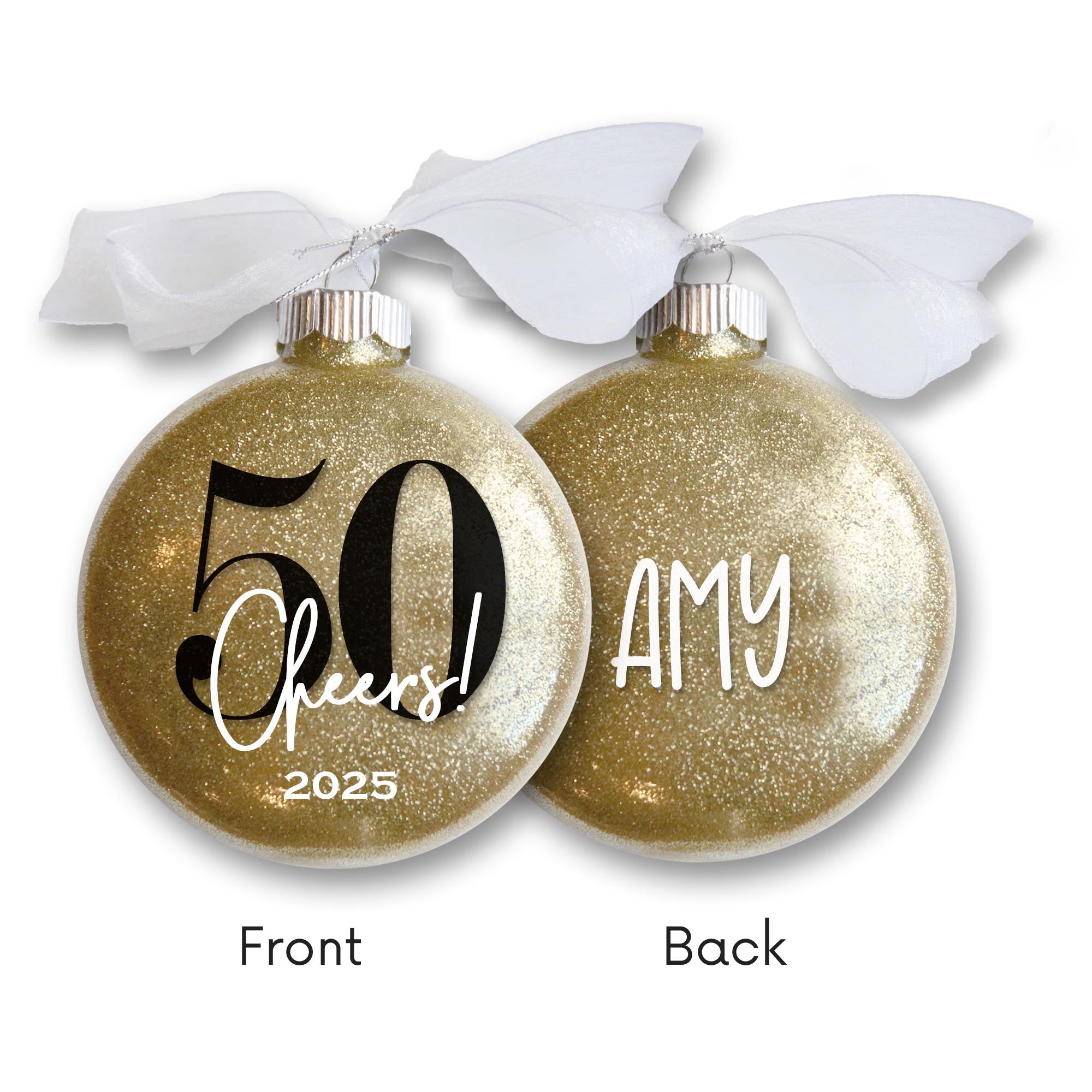 Personalized 50th Birthday Glitter Christmas Ornament - Custom Name & Year