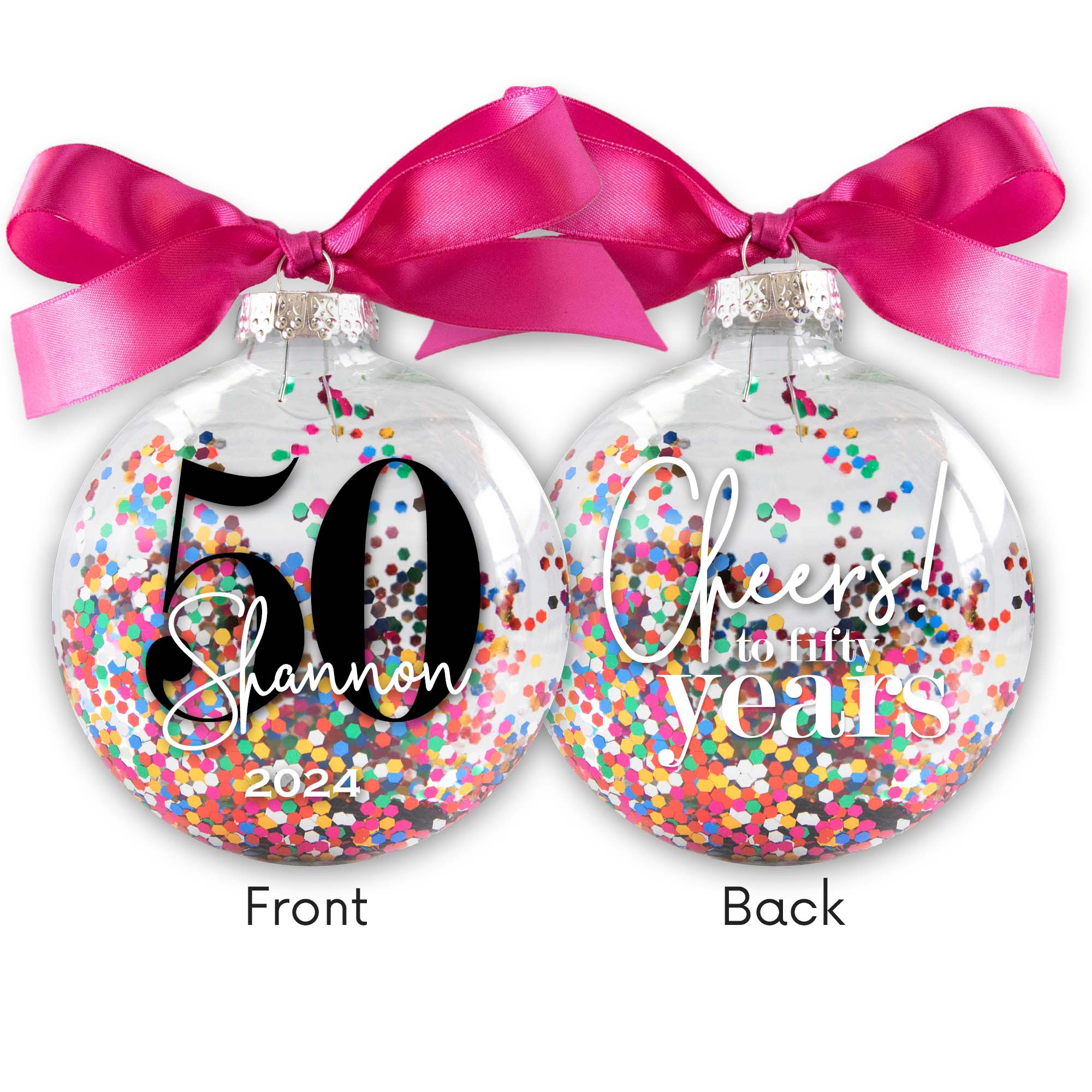 Personalized 50th Birthday Confetti Christmas Ornament - Multi-colored Glitter Confetti Inside