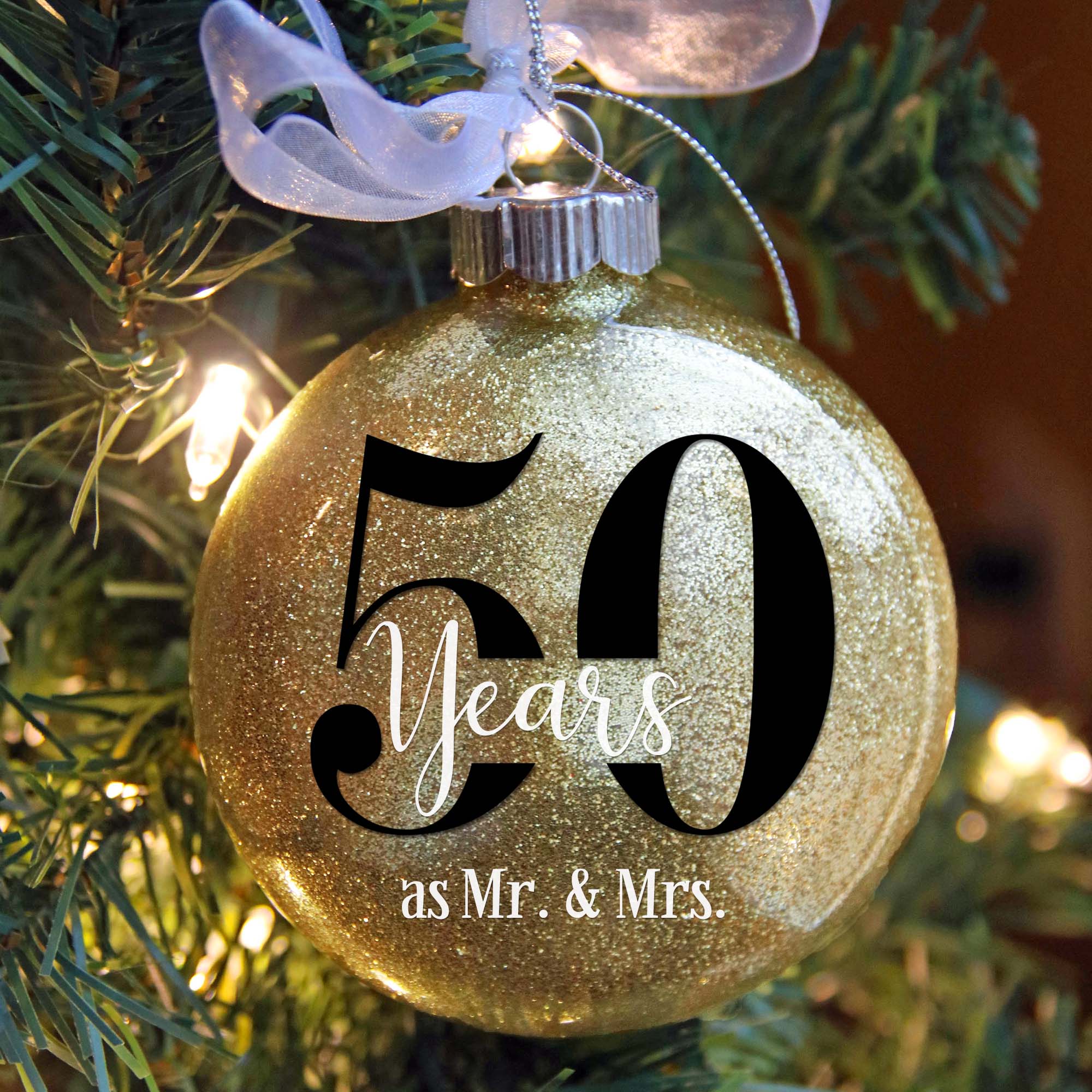 50th Wedding Anniversary Glitter Christmas Ornament
