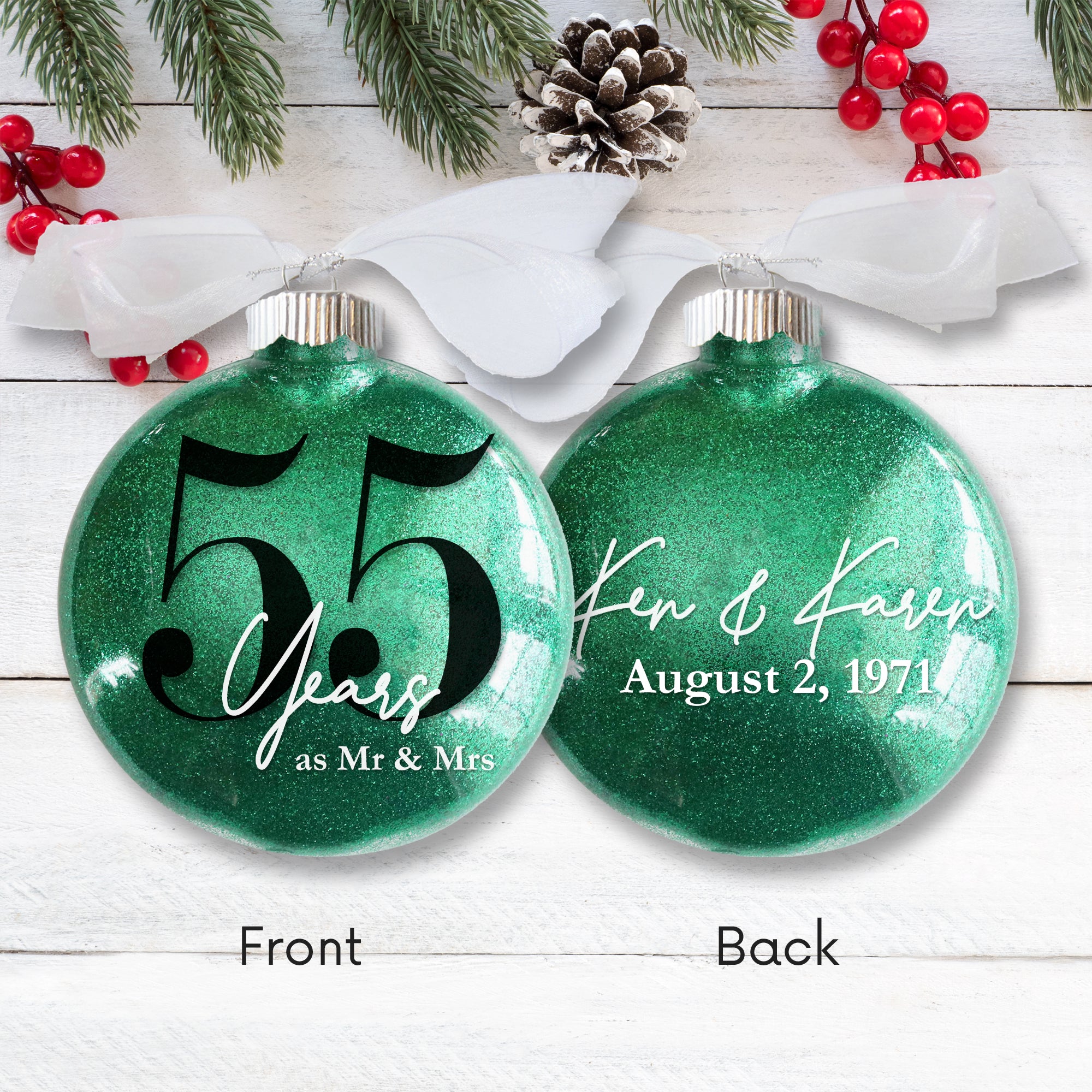 55th Wedding Anniversary Glitter Christmas Ornament