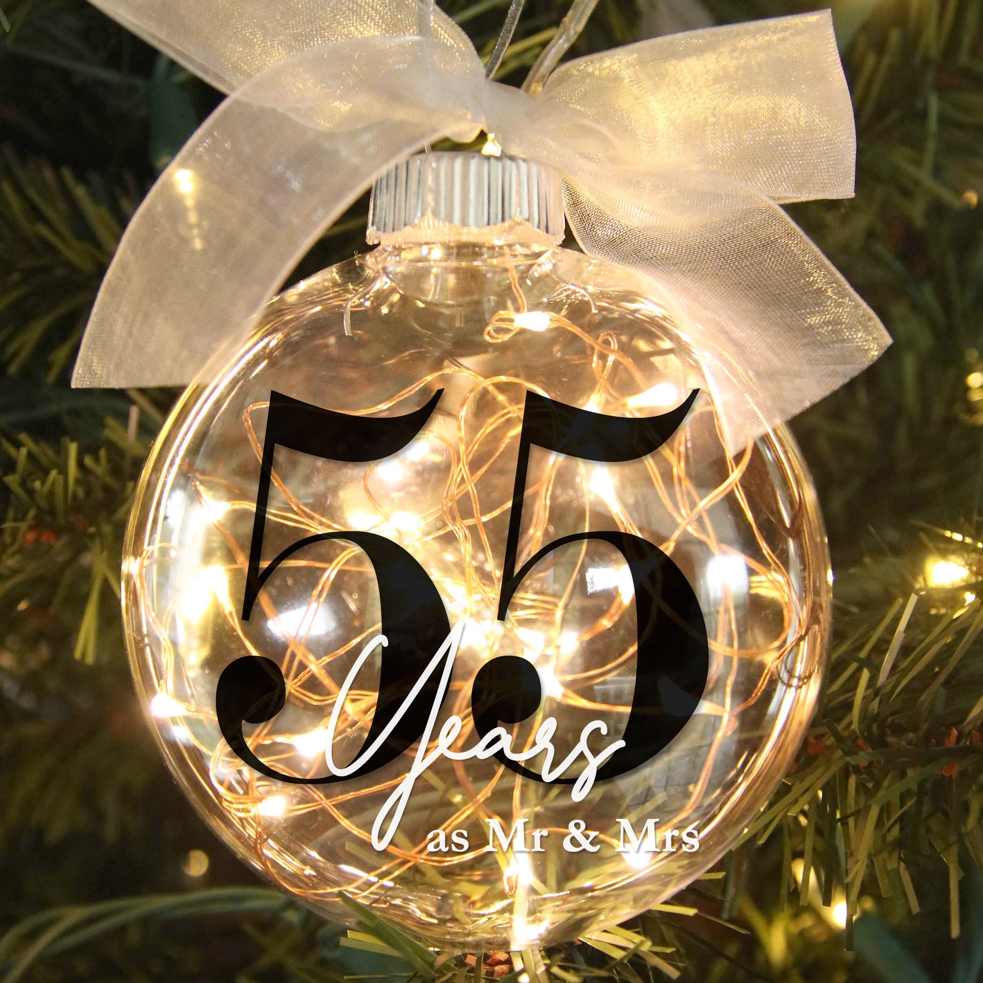 55th Wedding Anniversary Lighted Christmas Ornament
