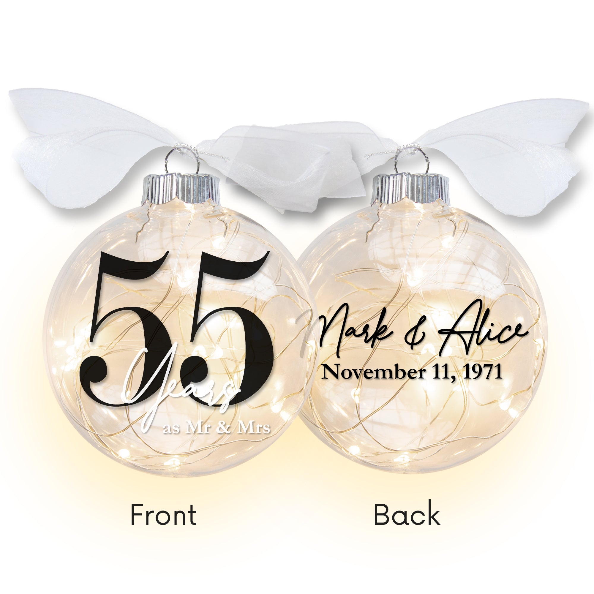55th Wedding Anniversary Lighted Christmas Ornament