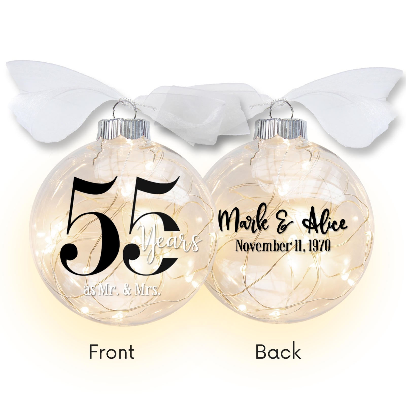 55th Wedding Anniversary Lighted Christmas Ornament