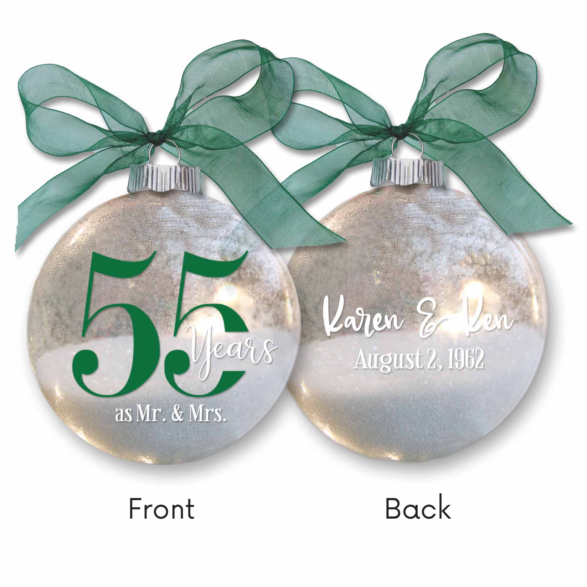 55th Wedding Anniversary Glitter Christmas Ornament