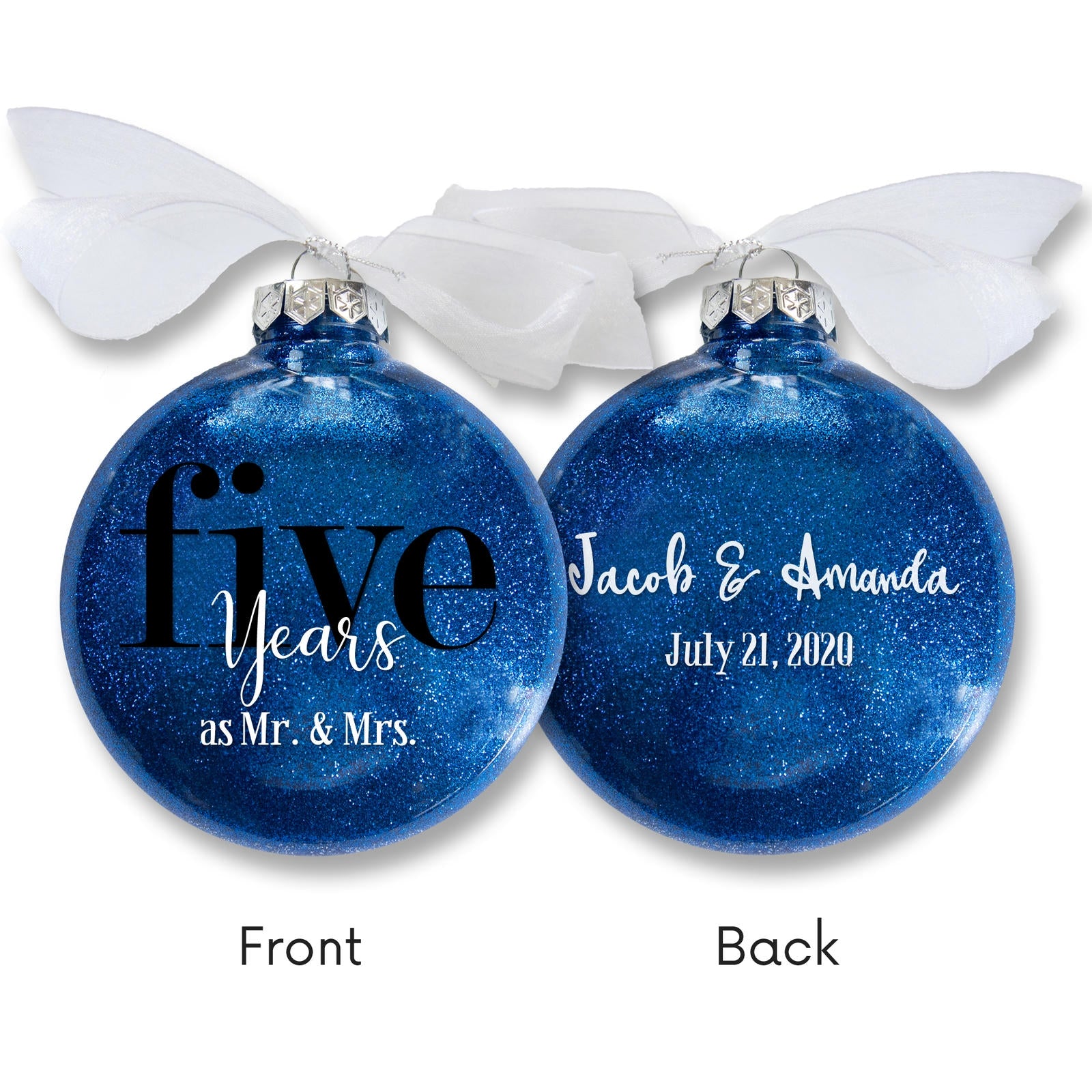 5th Wedding Anniversary Glitter Christmas Ornament
