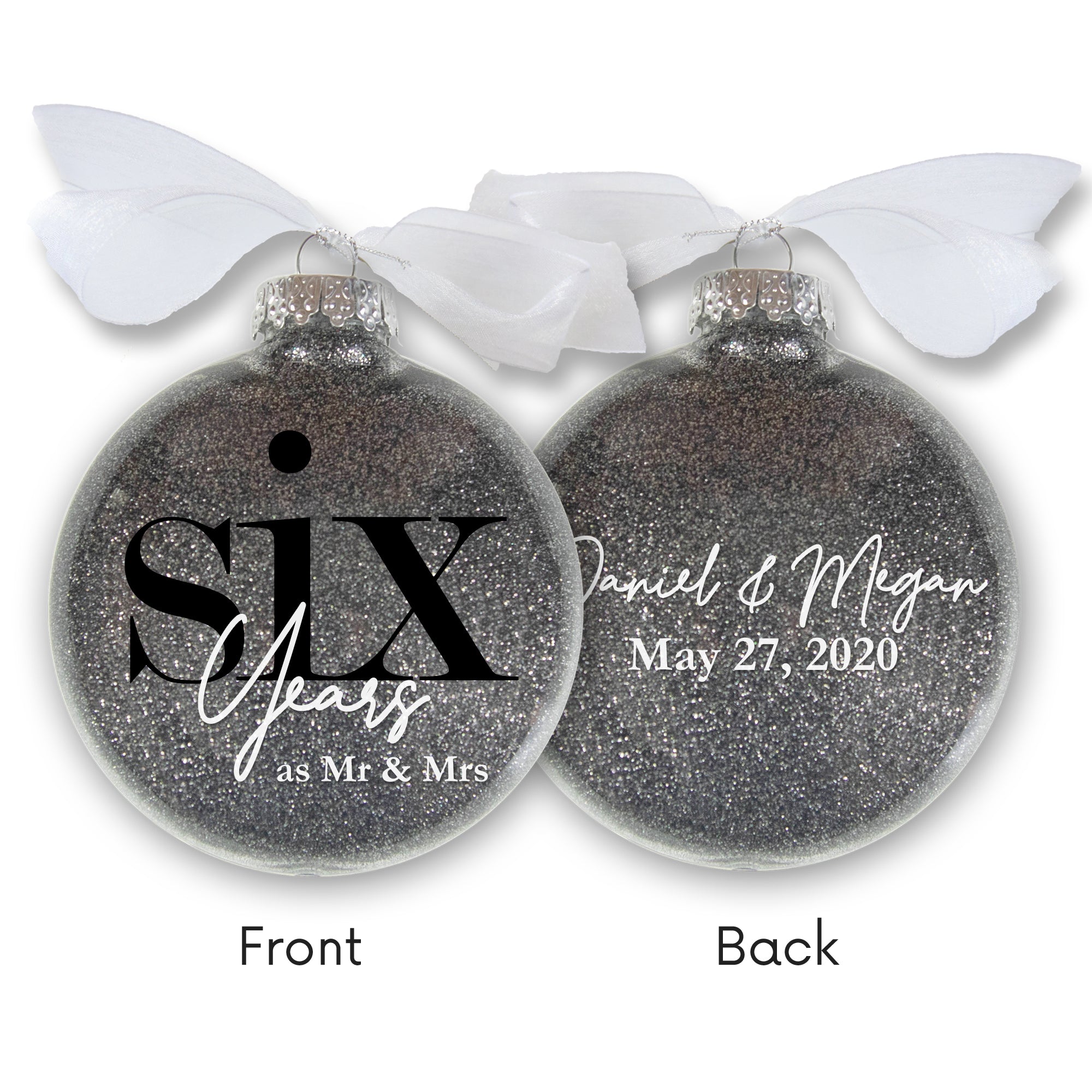6th Wedding Anniversary Glitter Christmas Ornament