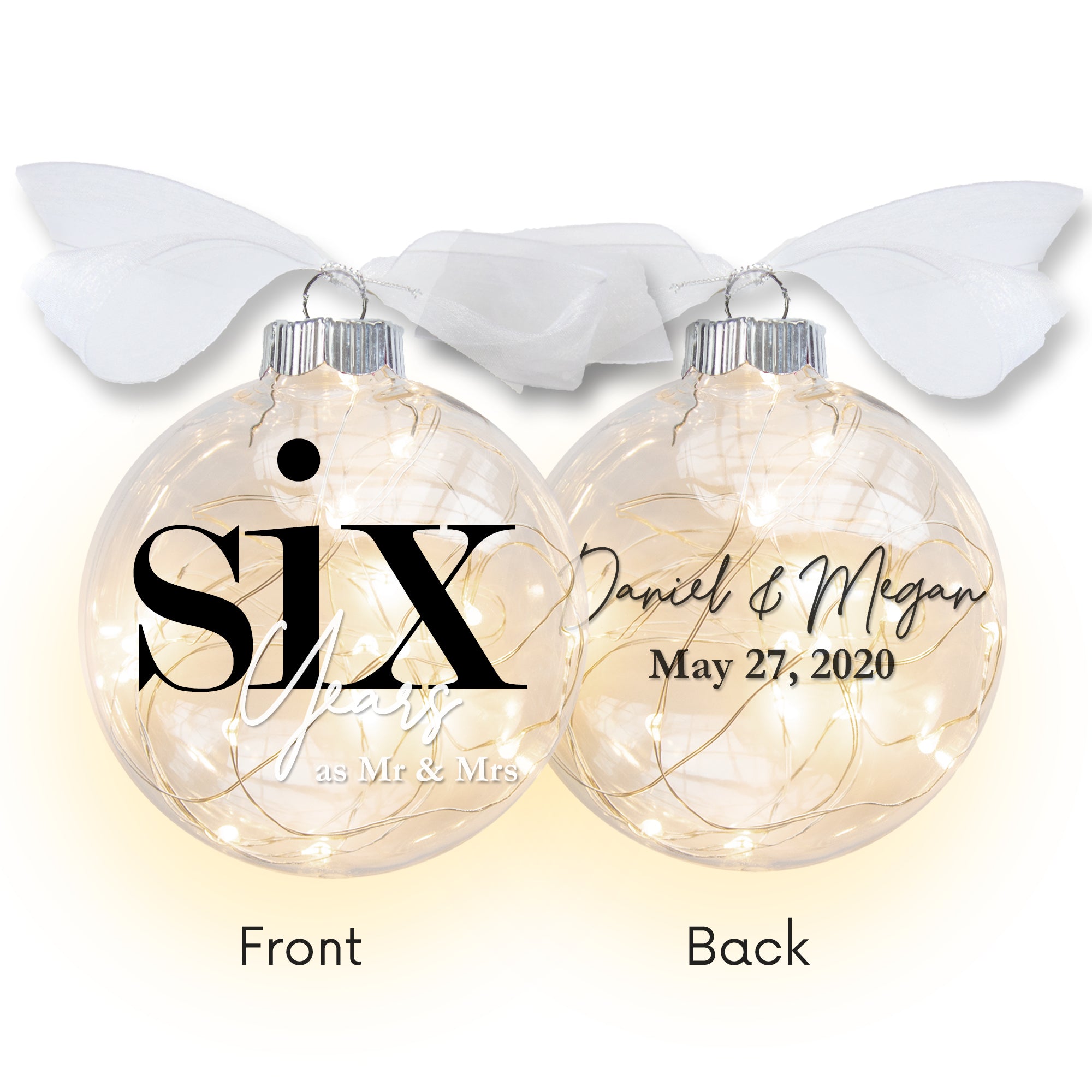 6th Wedding Anniversary Lighted Christmas Ornament