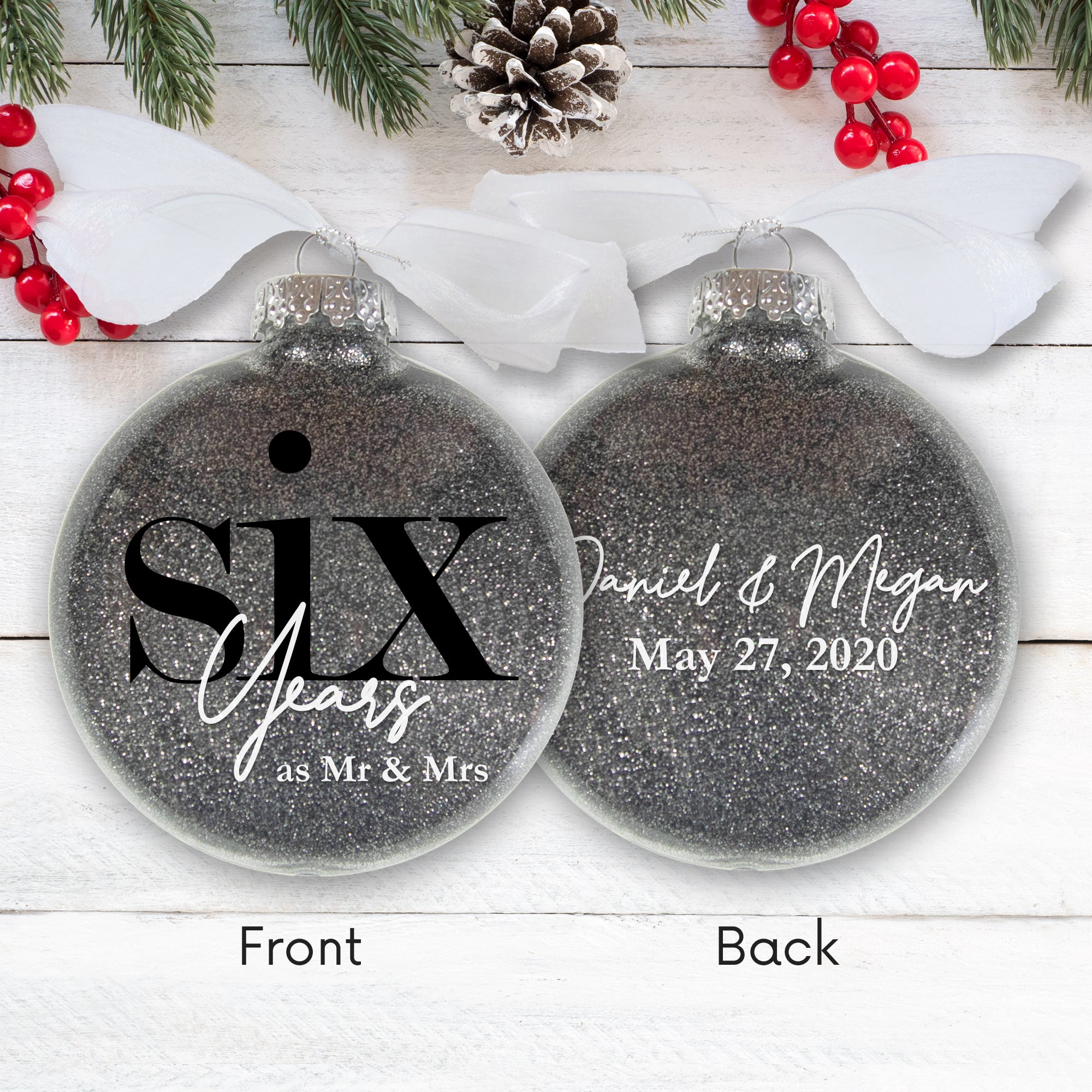 6th Wedding Anniversary Glitter Christmas Ornament