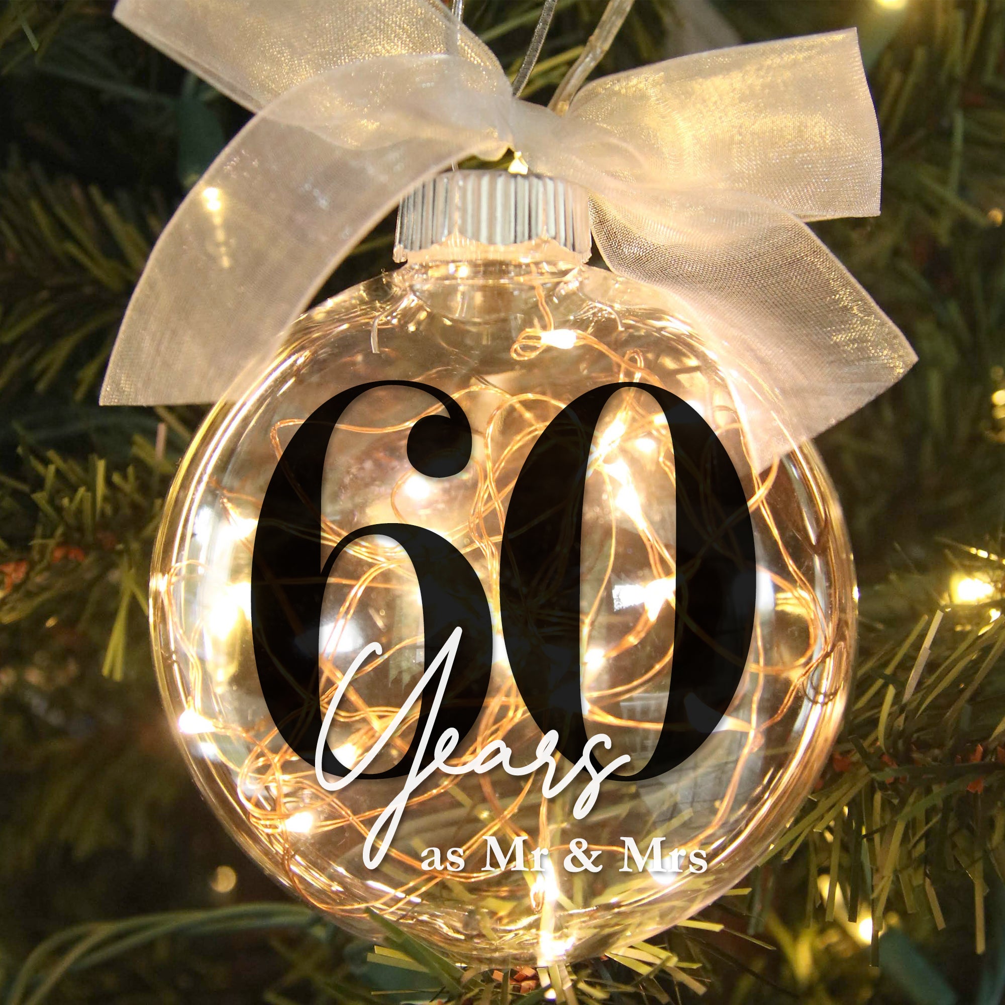 60th Wedding Anniversary Lighted Christmas Ornament