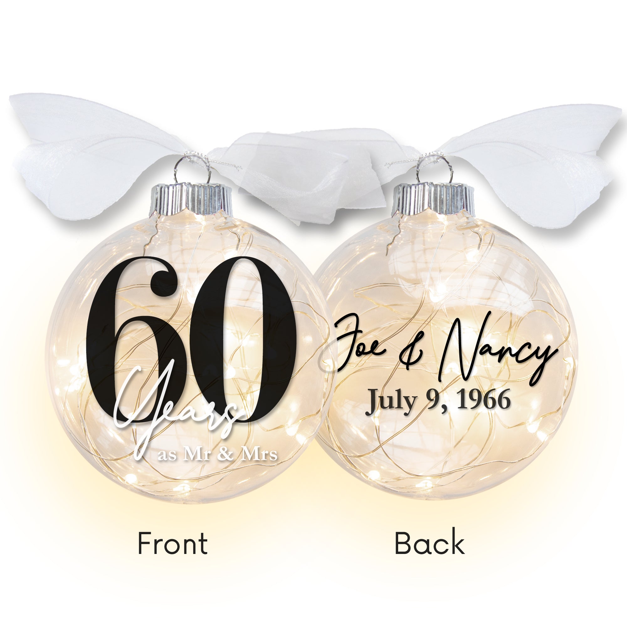 60th Wedding Anniversary Lighted Christmas Ornament