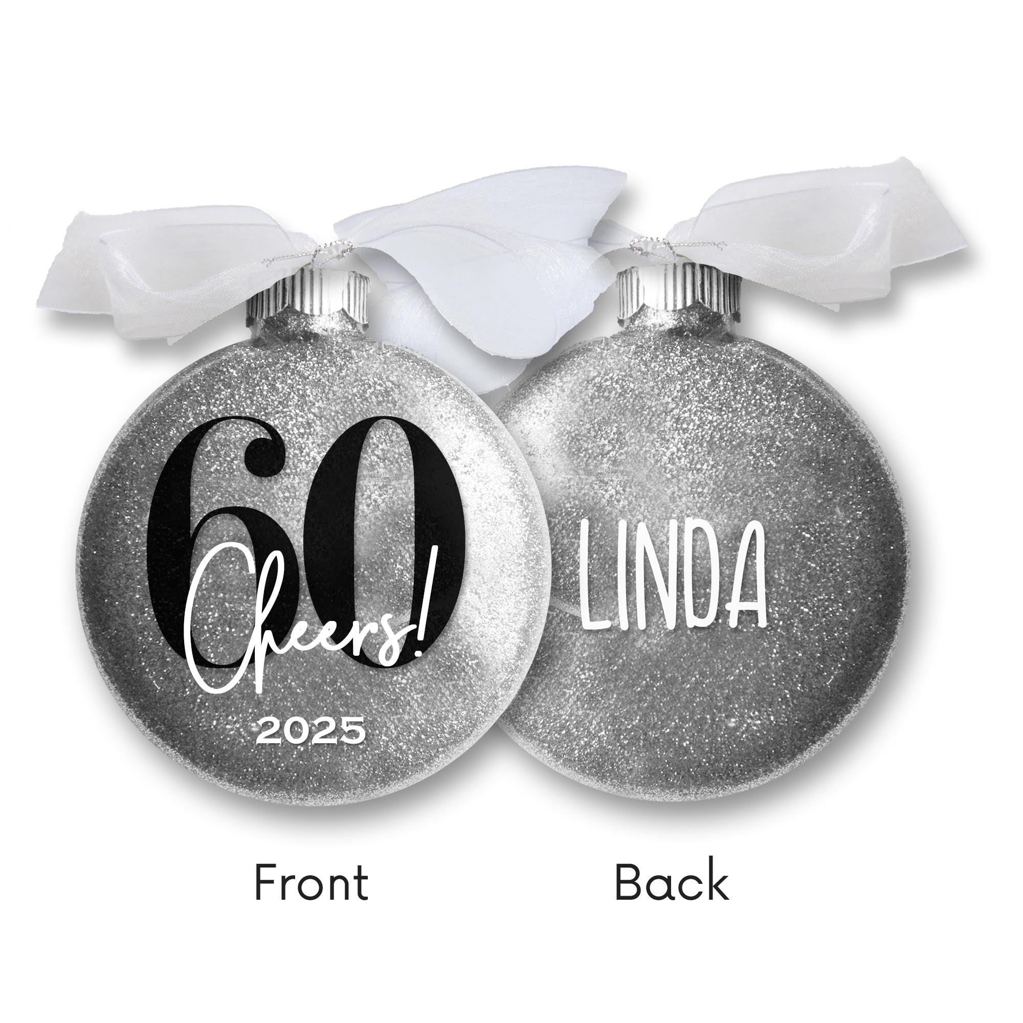 Personalized 60th Birthday Glitter Christmas Ornament - Custom Name & Year