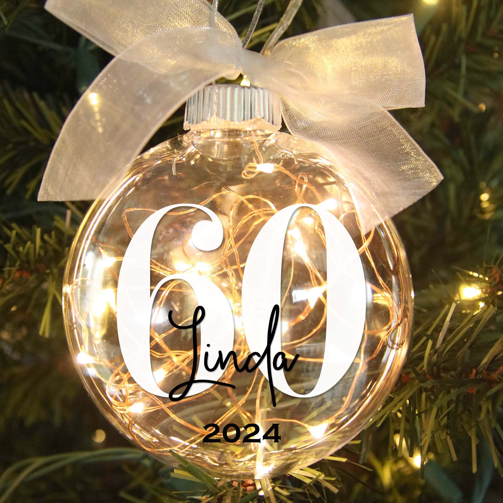 Personalized 60th birthday light up ornament cheers to sixty years in tree