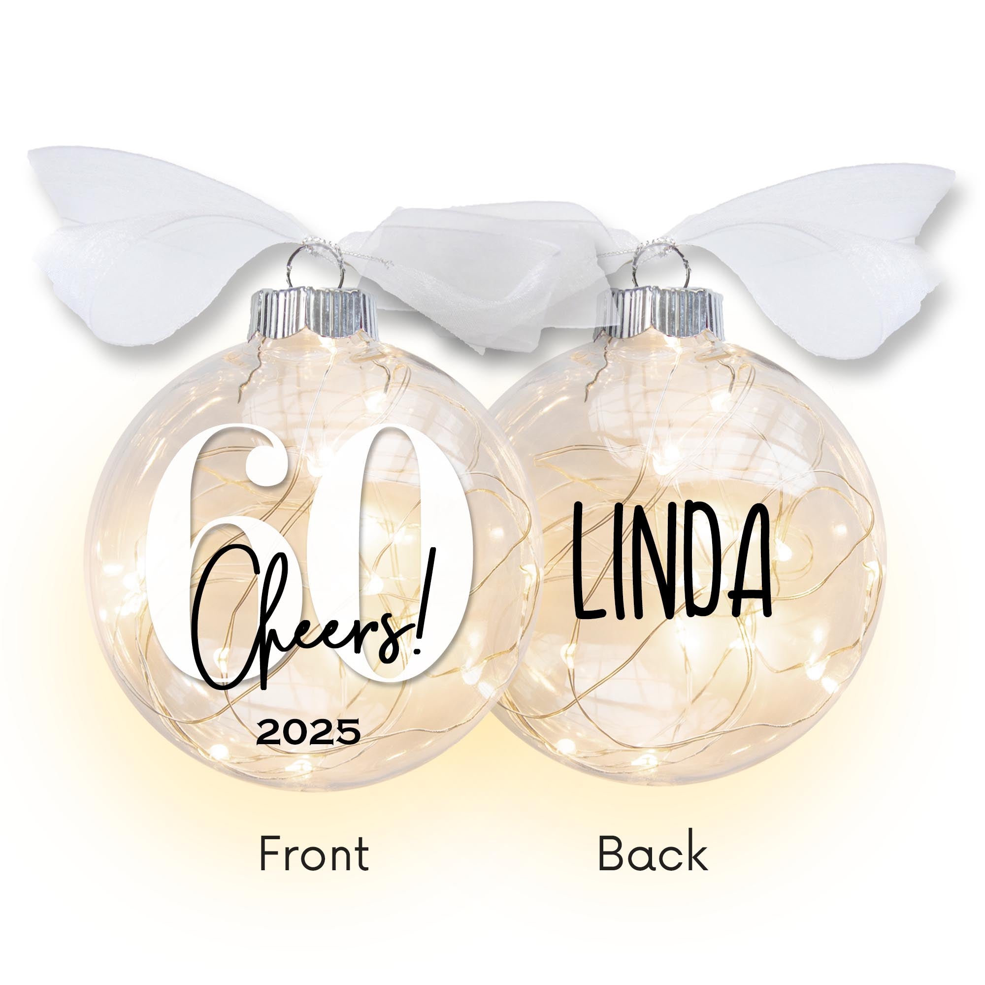 Personalized 60th Birthday Lighted Christmas Ornament - Cheers to Sixty Years