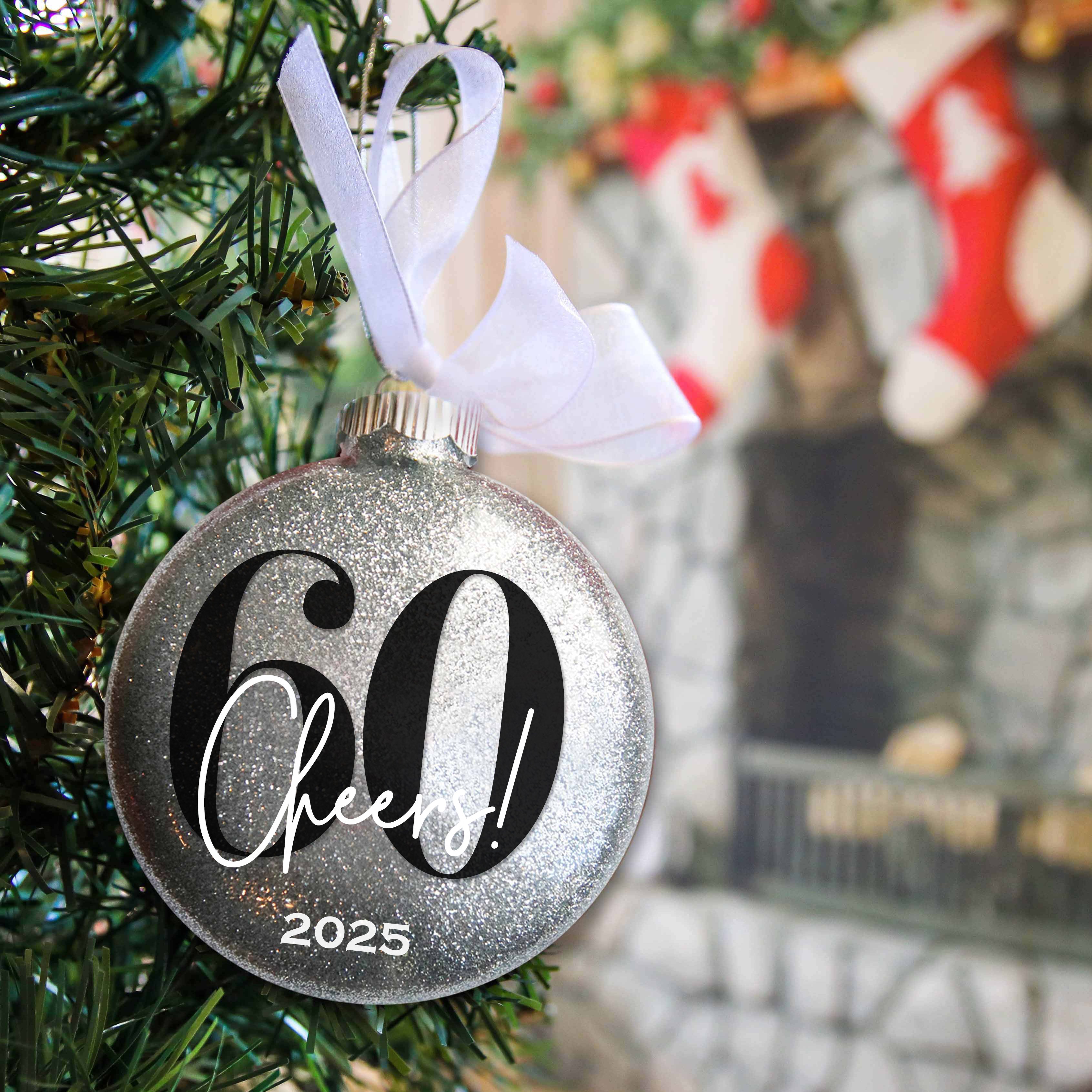 Personalized 60th Birthday Glitter Christmas Ornament - Custom Name & Year