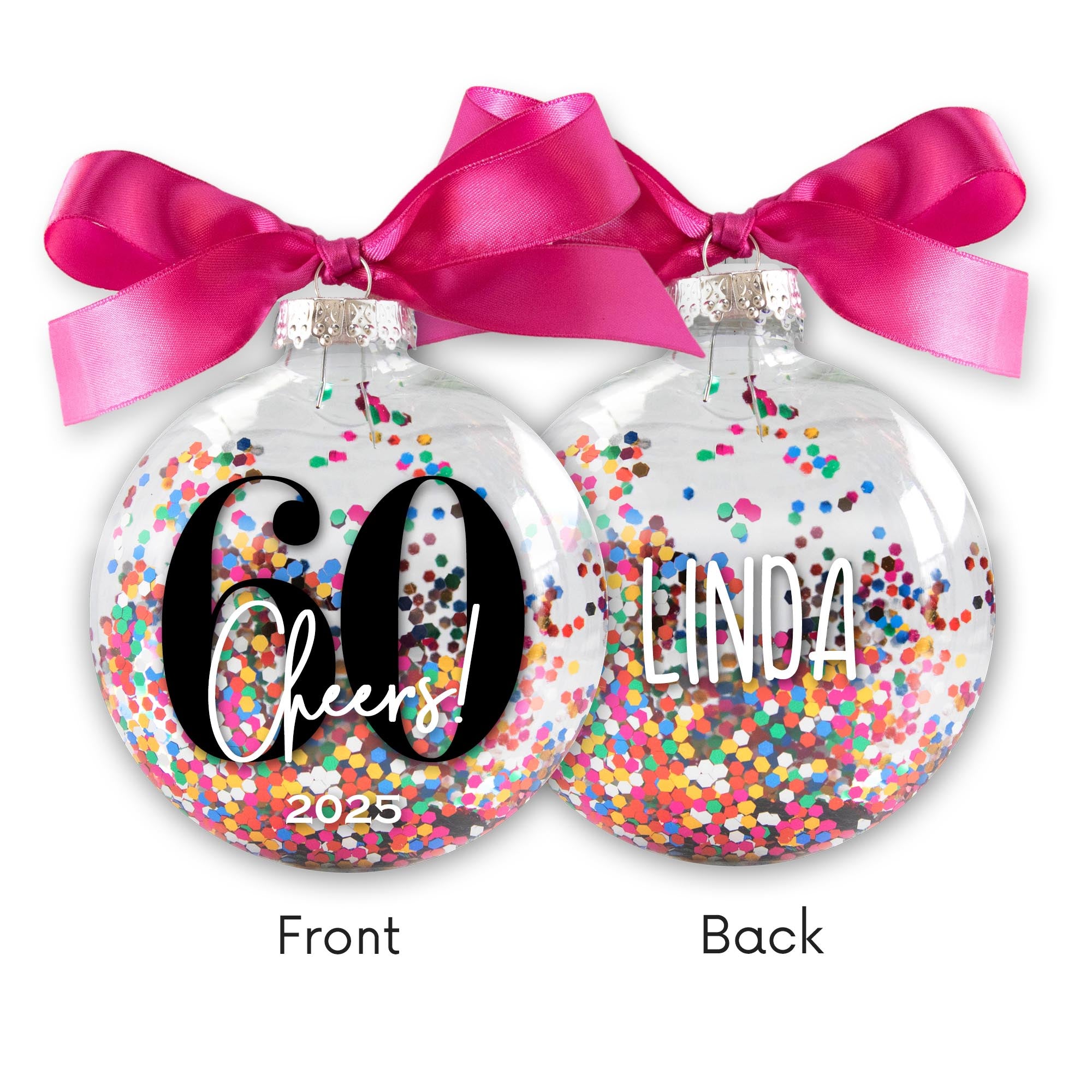 Personalized 60th Birthday Christmas Ornament - Multi-colored Glitter Confetti Inside
