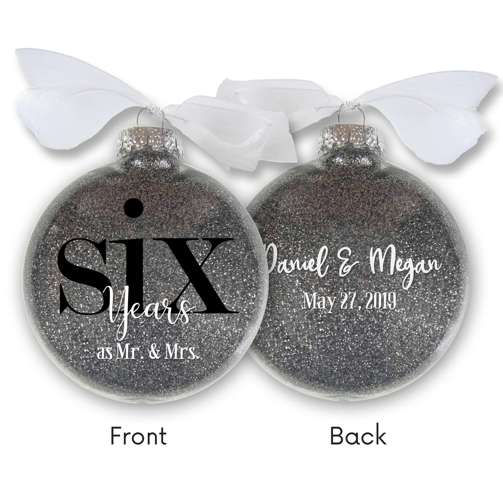6th Wedding Anniversary Glitter Christmas Ornament