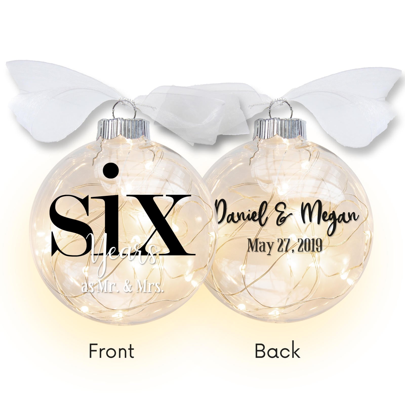 6th Wedding Anniversary Lighted Christmas Ornament