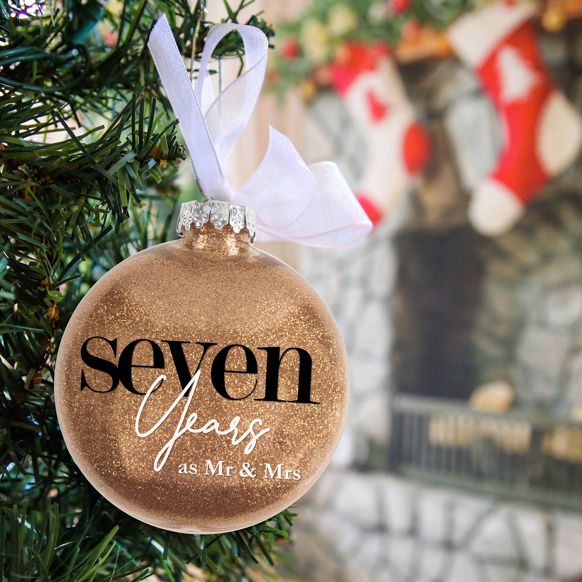 7th Wedding Anniversary Glitter Christmas Ornament